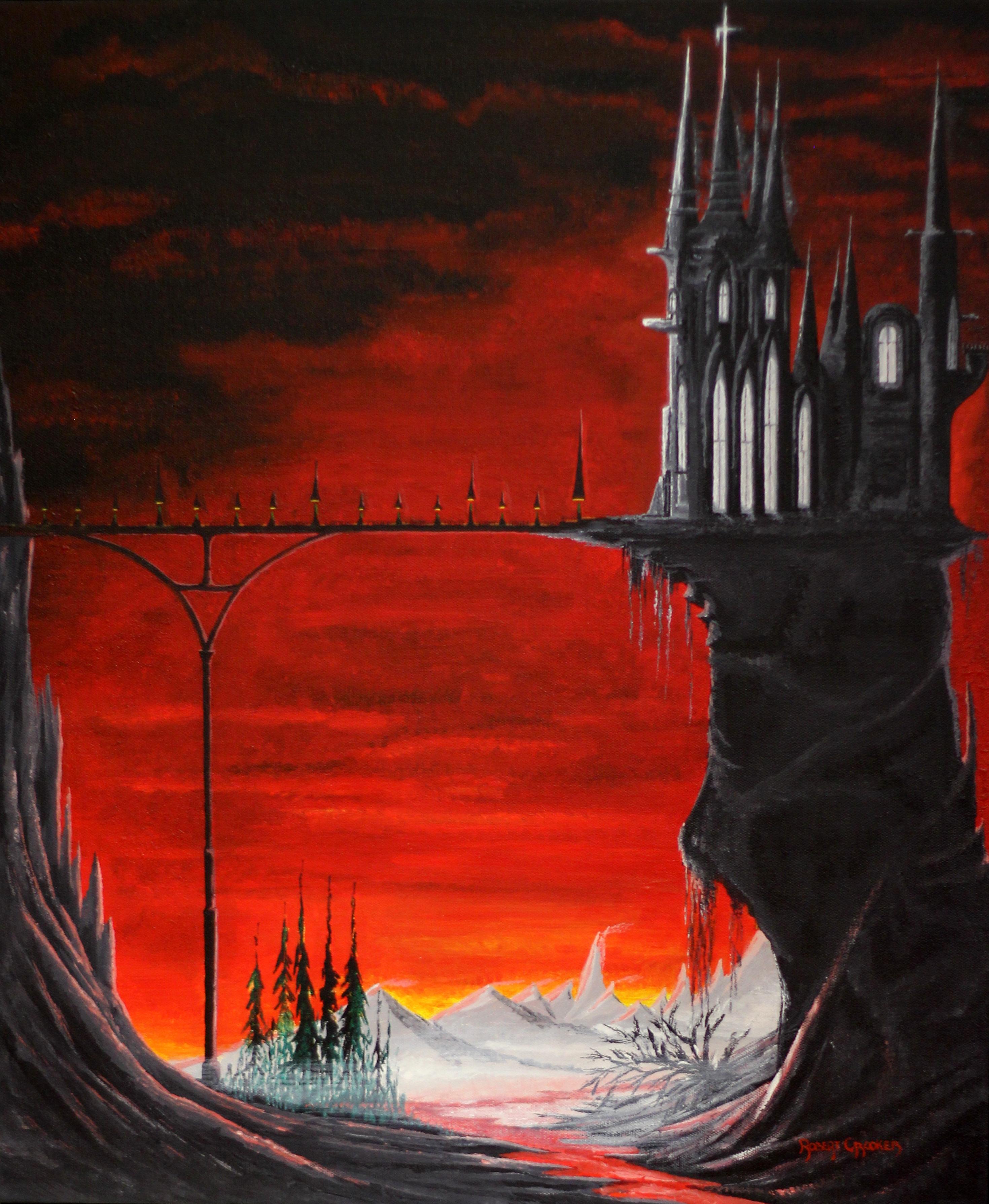 Dark Castle #1, Abstraktes Landschaftsgemälde auf Leinwand, 2013