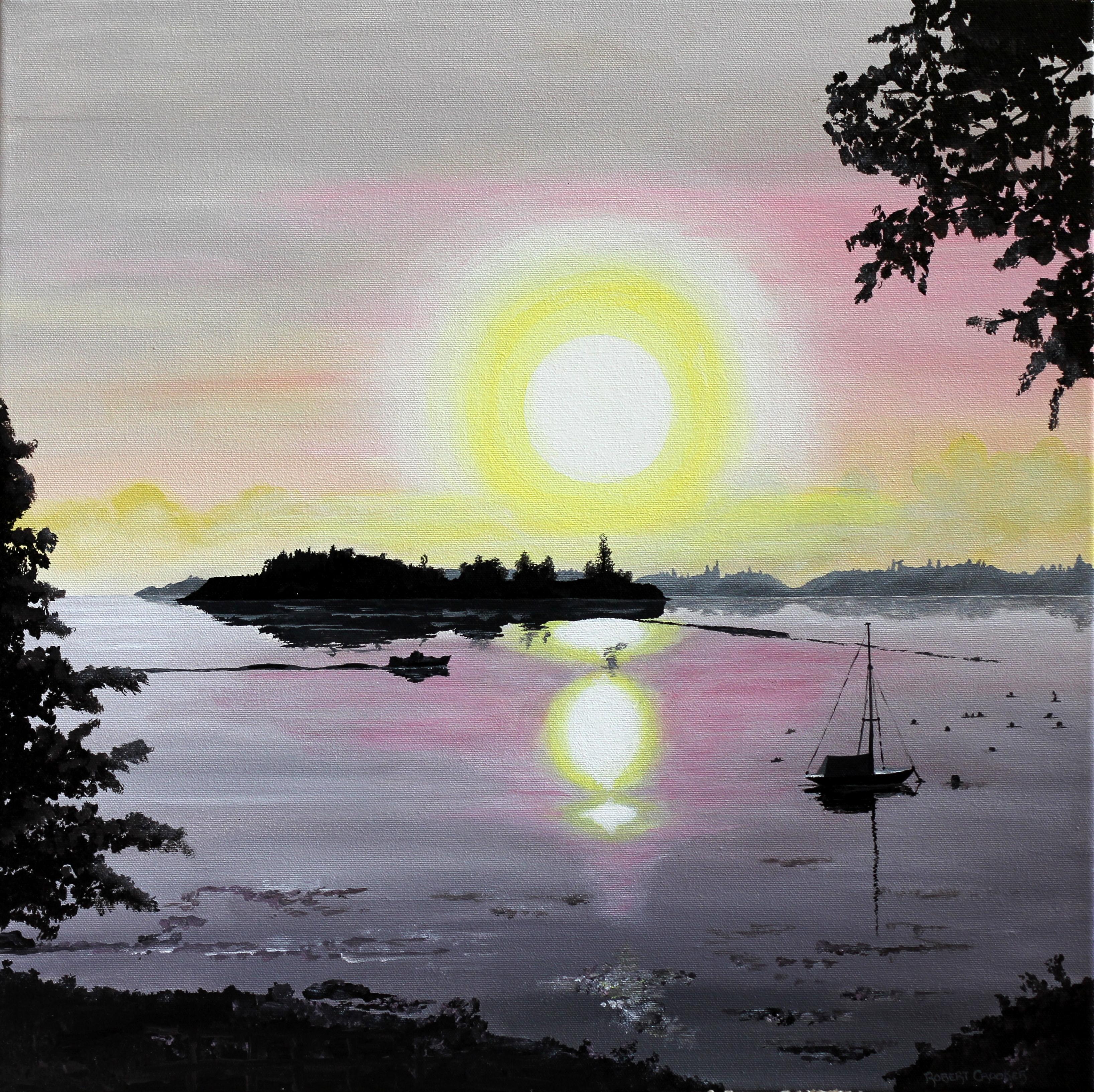 Landscape Painting Robert Crooker - Peinture acrylique originale de la baie de Muscongus, 2014