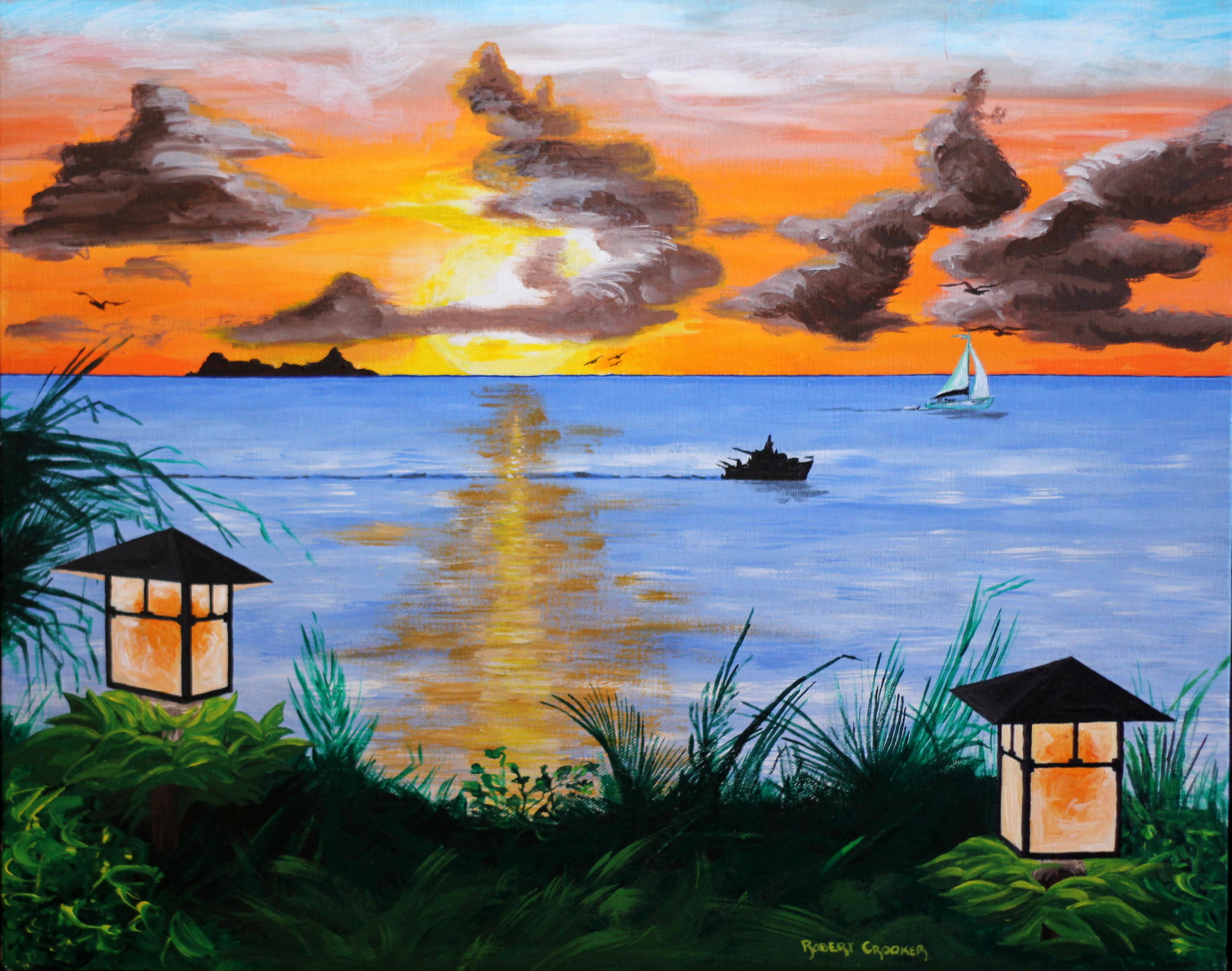 Robert Crooker Landscape Painting - Nail Bay, Original Acrylic Painting, 2013