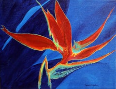Paradise Bird, Original Floral Still Life Acrylic Painting on Canvas