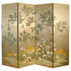 Robert Crowder Four-Panel Hand Painted Screen