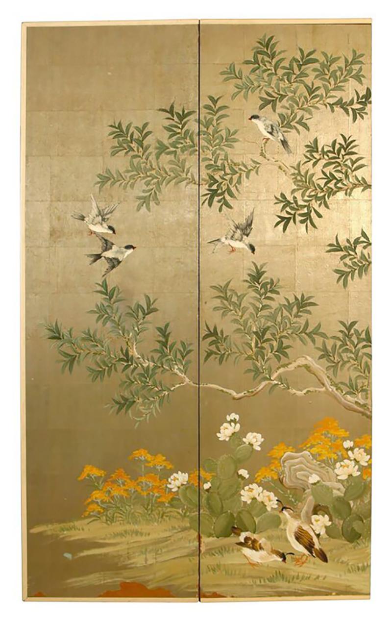 Robert Crowder Four-Panel Hand Painted Screen In Good Condition In Locust Valley, NY