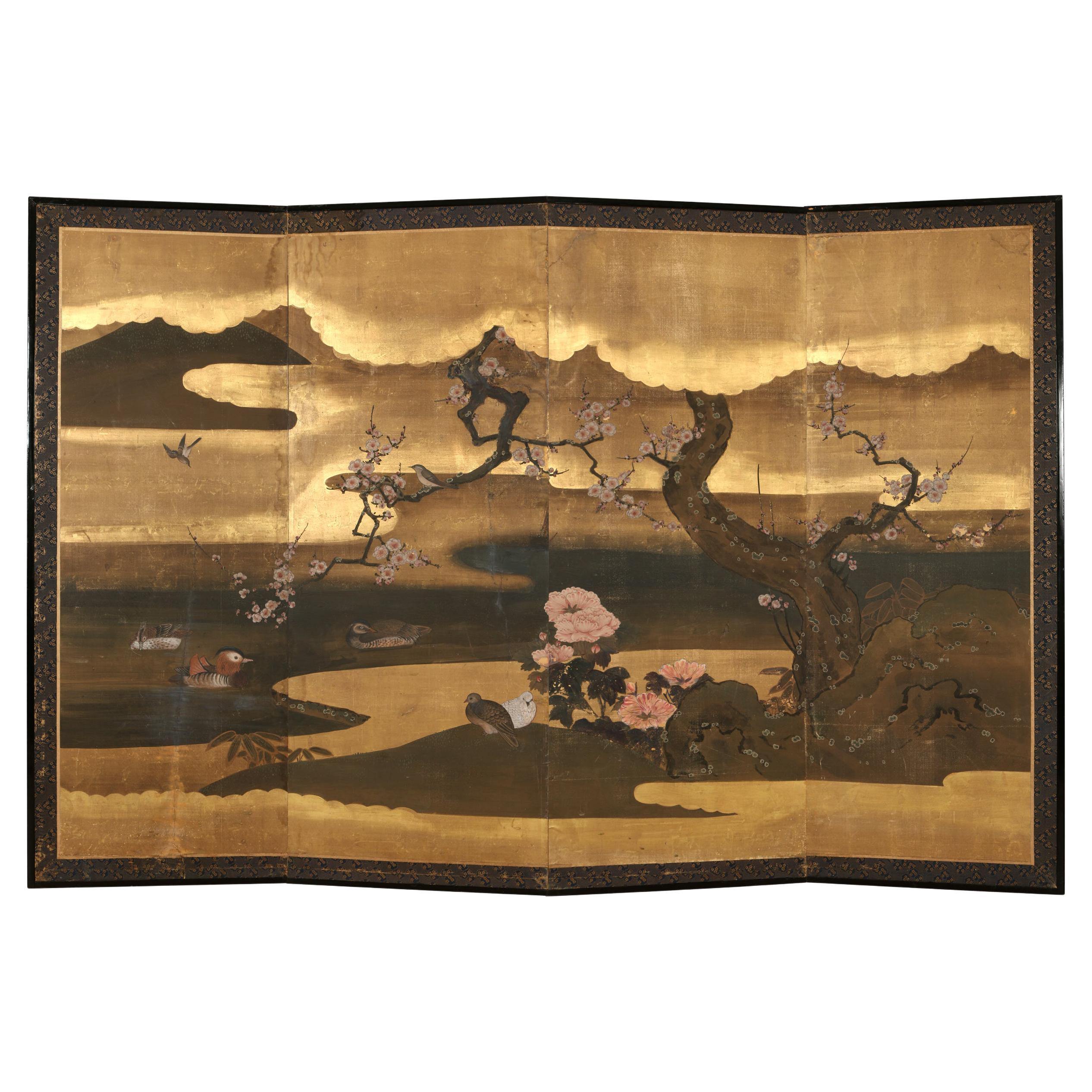 Robert Crowder Four Panel Hand Painted Screen