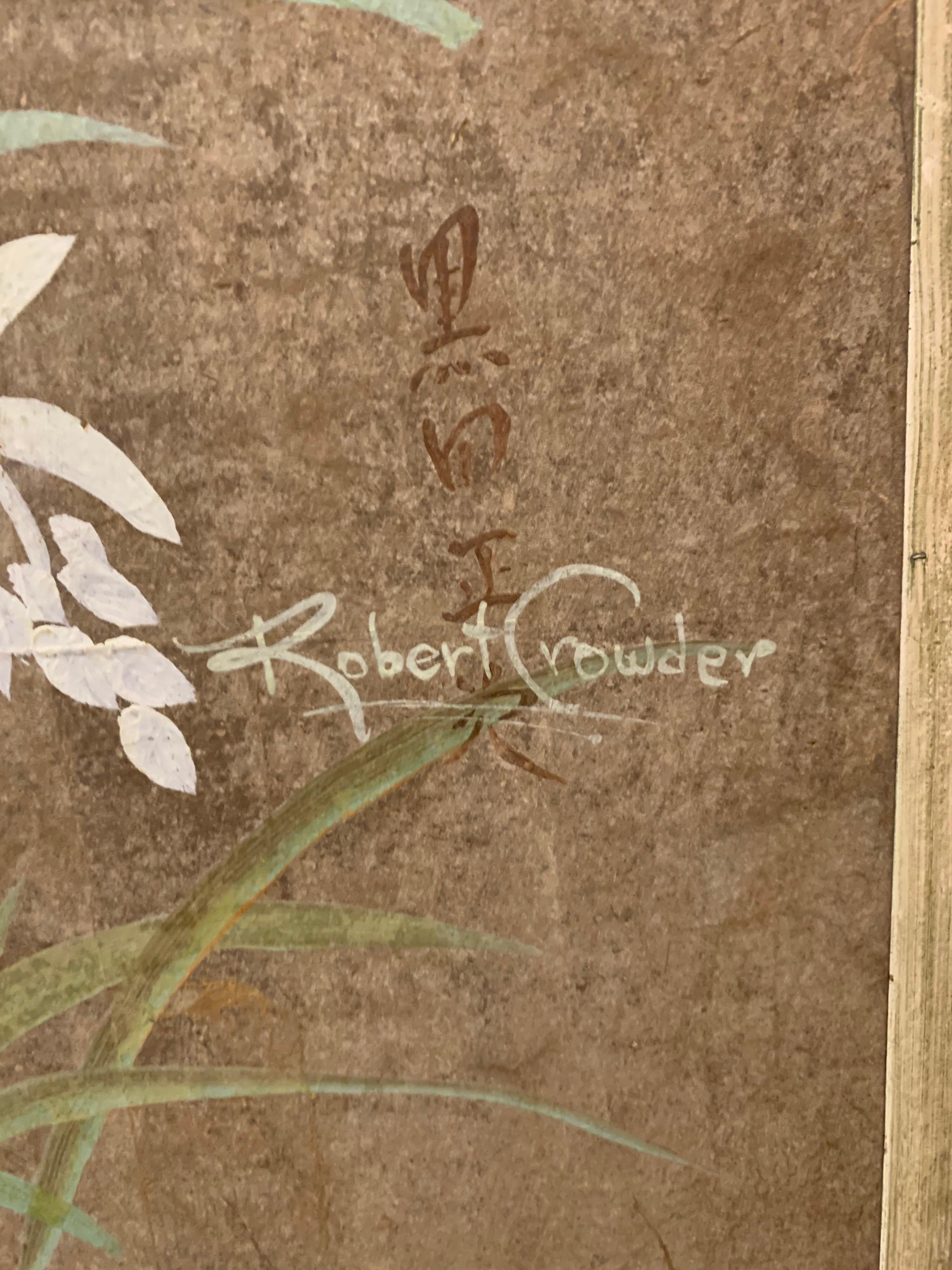 Robert Crowder Hand Painted 3 Panel Screen In Good Condition In Dallas, TX