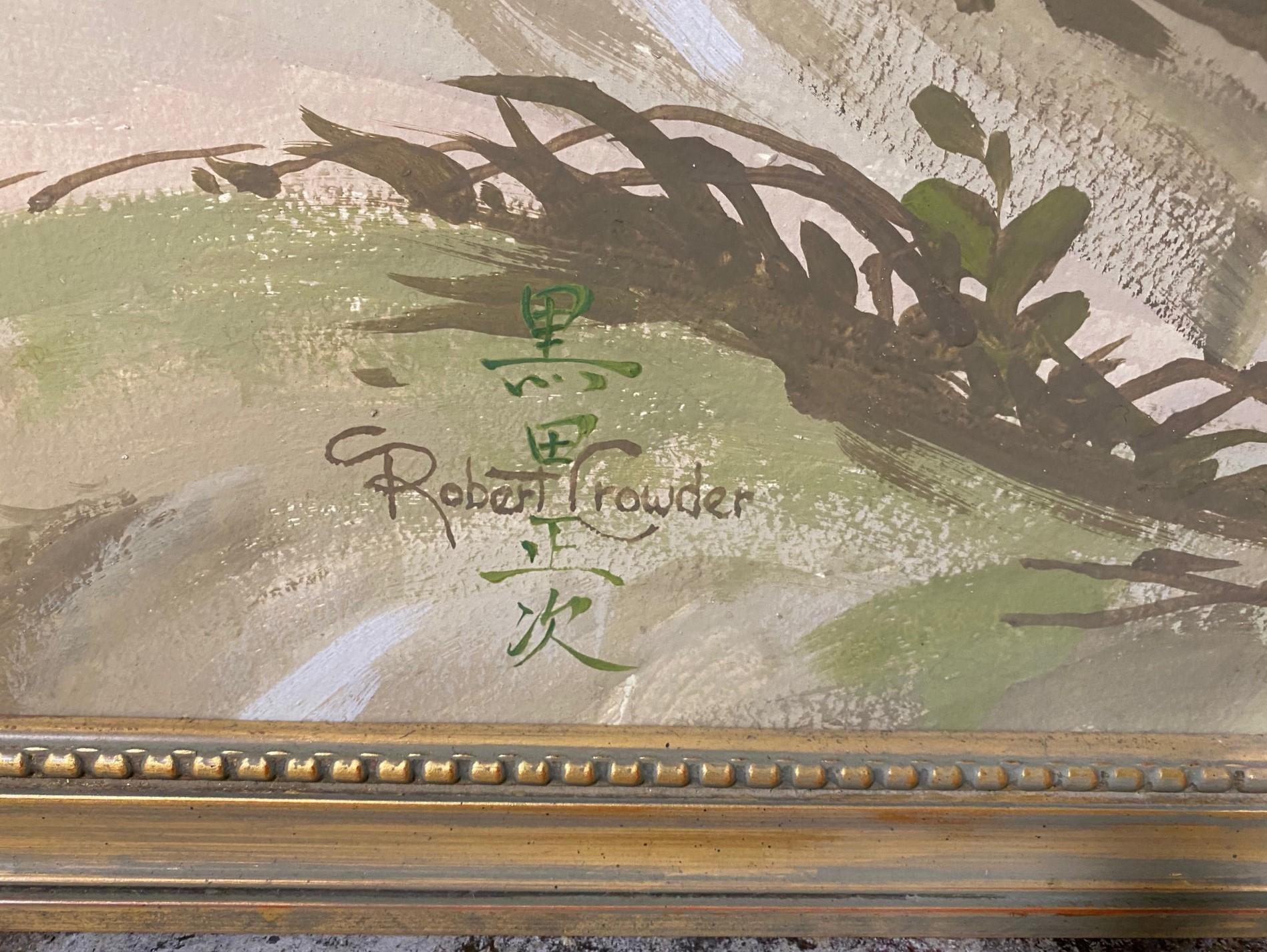 Robert Crowder Grande peinture japonaise de paysage champêtre Nihonga à 5 panneaux, signée en vente 3