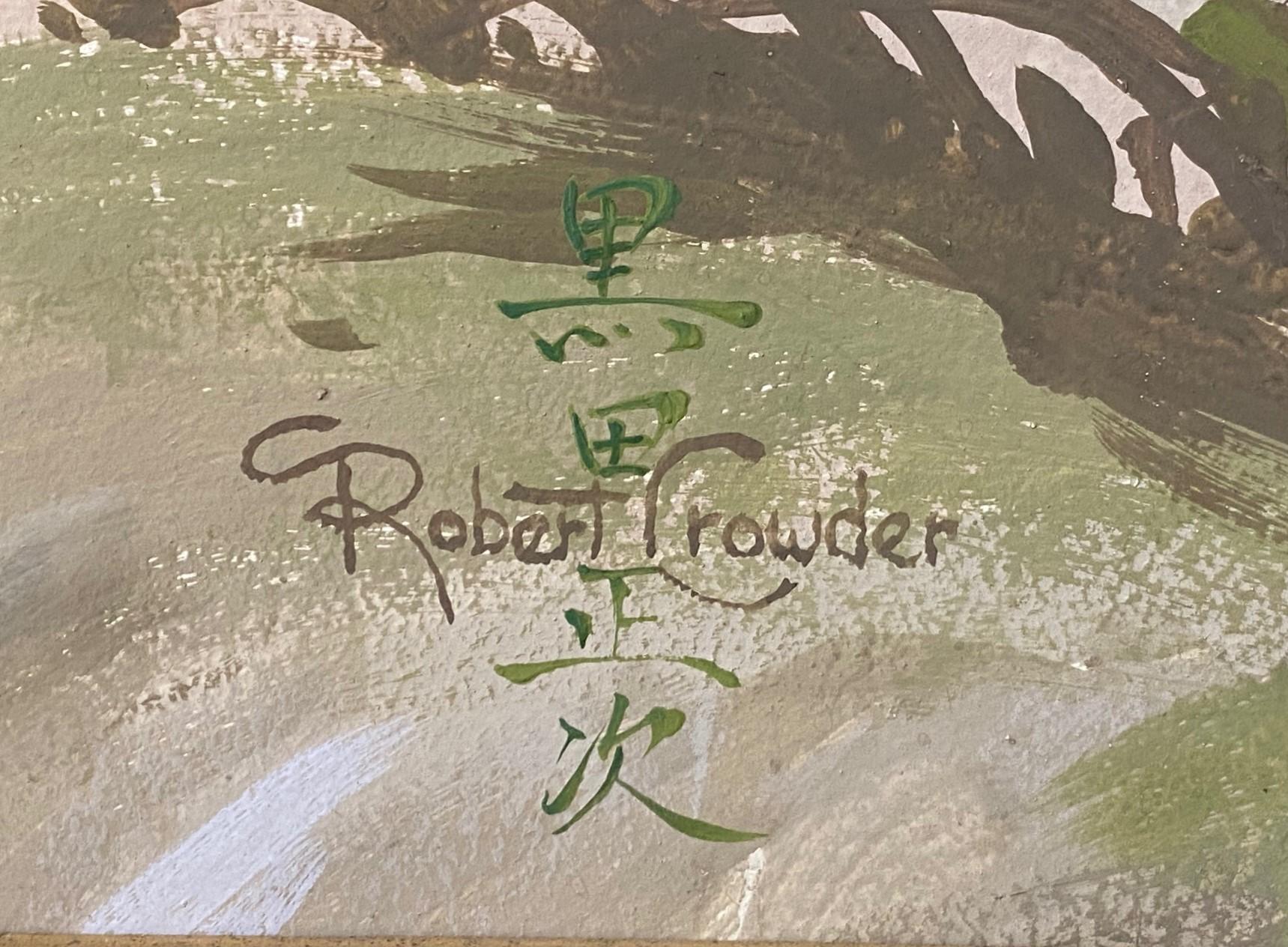 Robert Crowder Grande peinture japonaise de paysage champêtre Nihonga à 5 panneaux, signée en vente 4