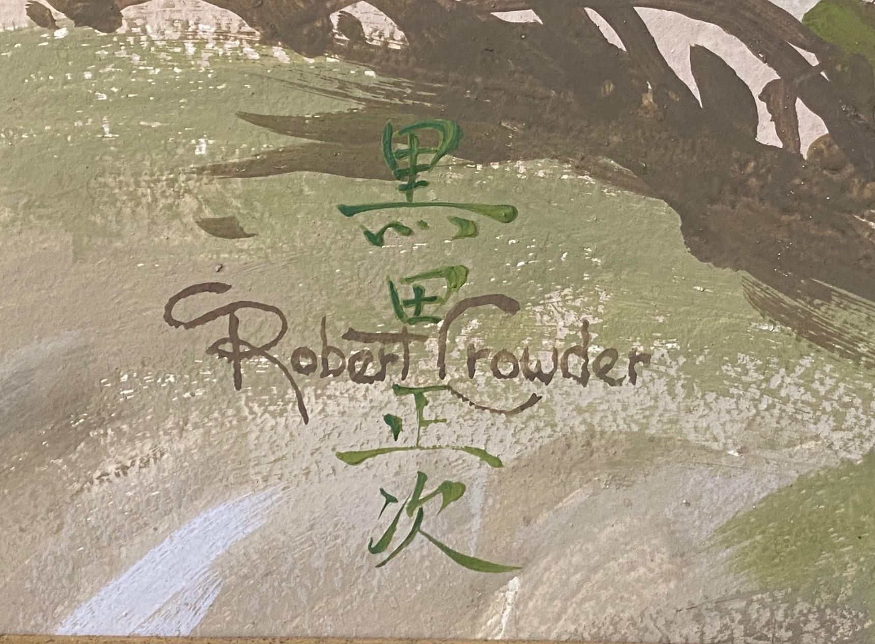 Robert Crowder, grande peinture de paysage pastoral japonais Nihonga à 5 panneaux signée en vente 4
