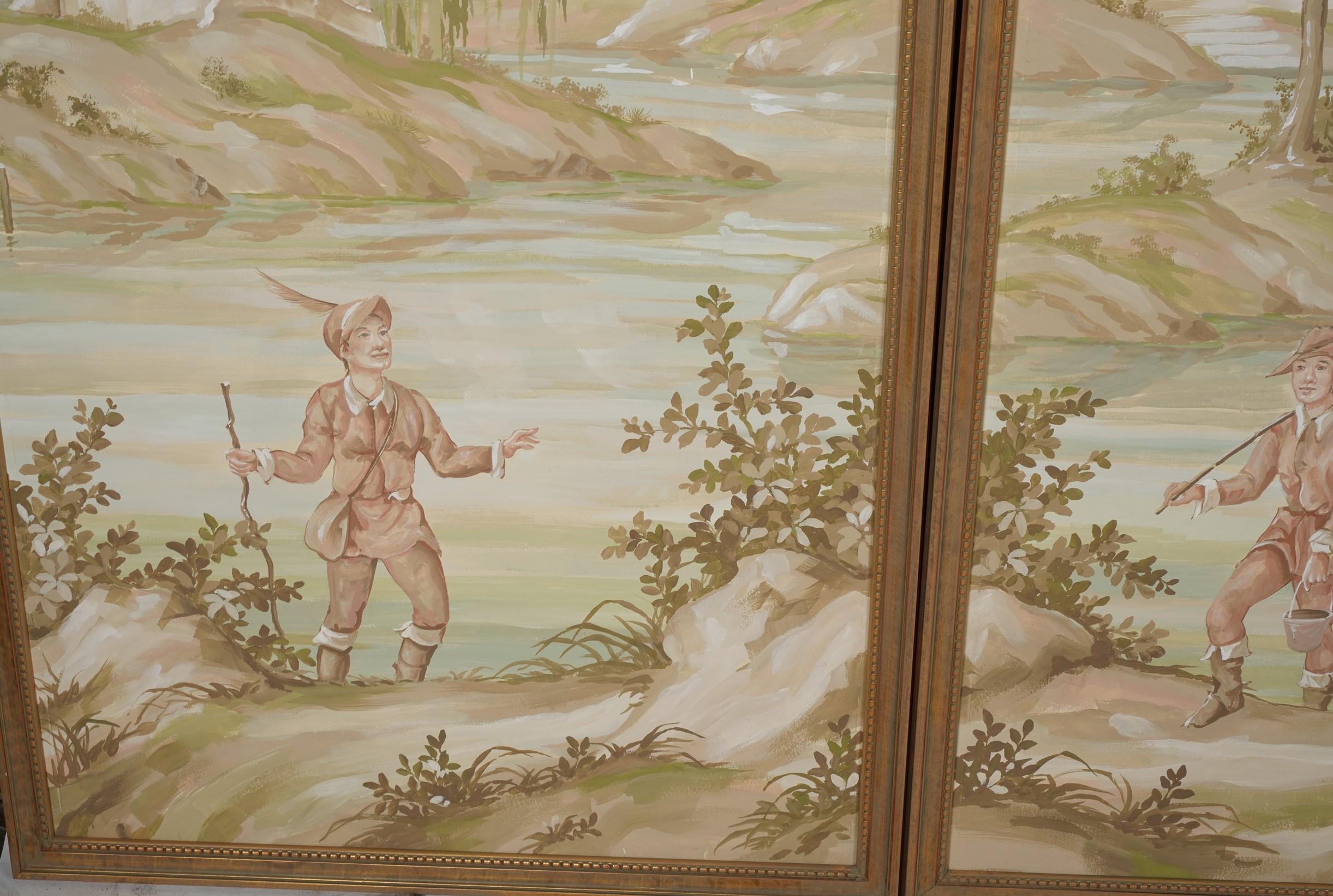 Peint à la main Robert Crowder, grande peinture de paysage pastoral japonais Nihonga à 5 panneaux signée en vente