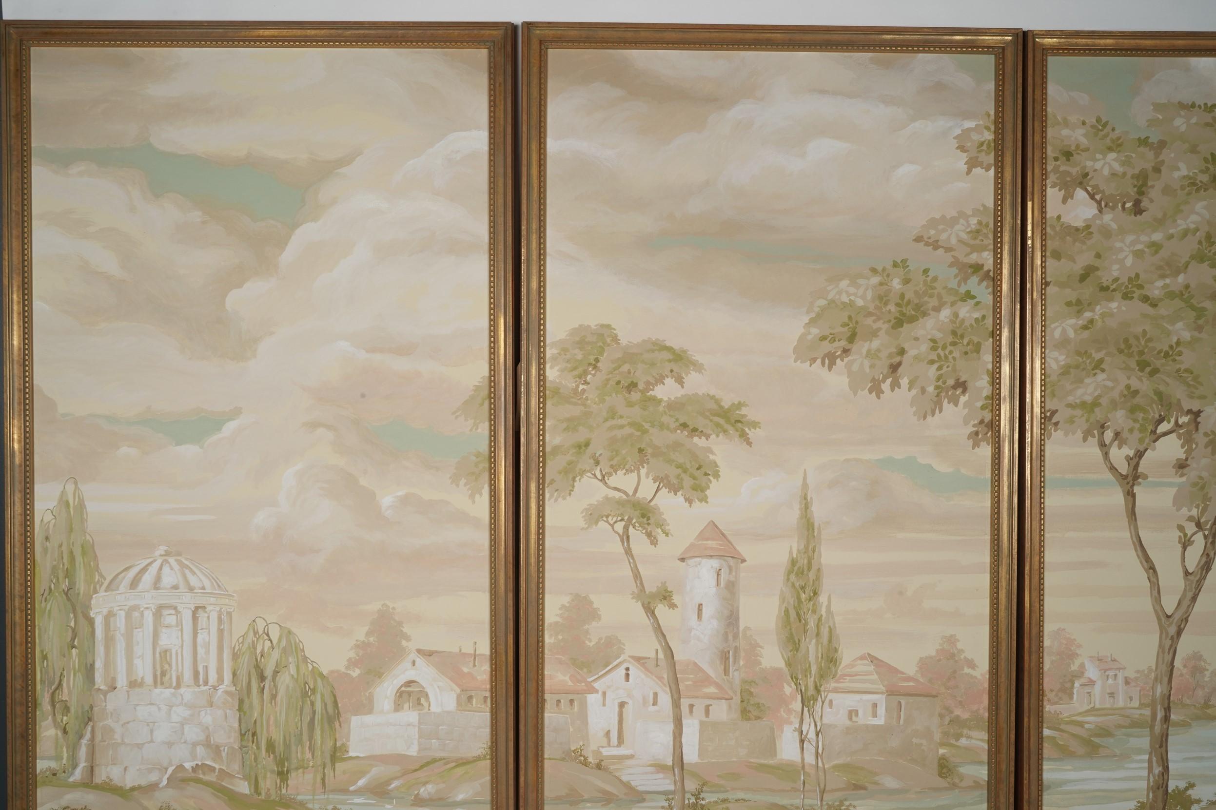 Milieu du XXe siècle Robert Crowder, grande peinture de paysage pastoral japonais Nihonga à 5 panneaux signée en vente