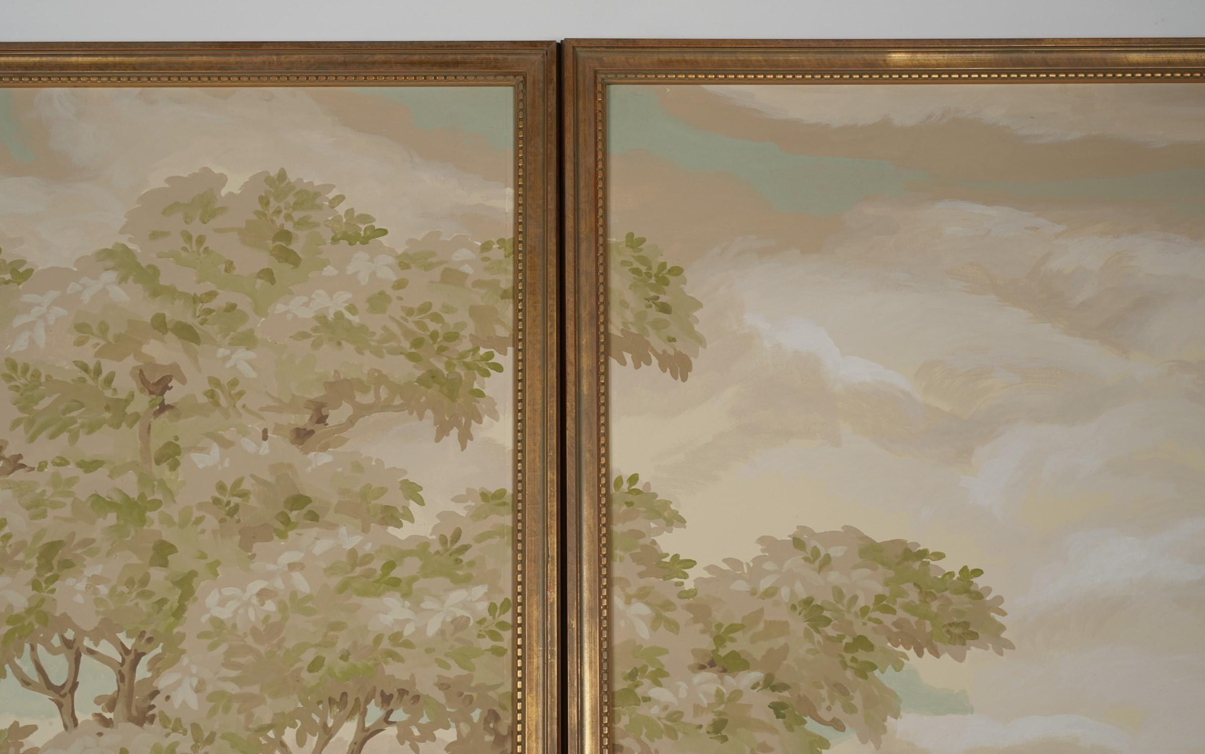 Bois Robert Crowder Grande peinture japonaise de paysage champêtre Nihonga à 5 panneaux, signée en vente