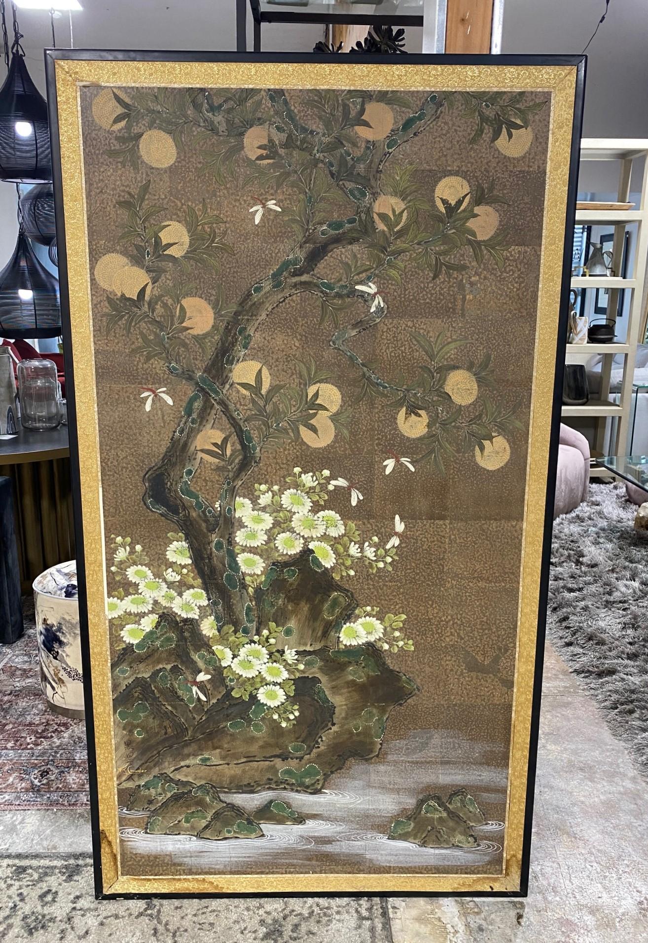 Robert Crowder Signed Japanese Asian Single-Panel Byobu Screen Nihonga Painting 12