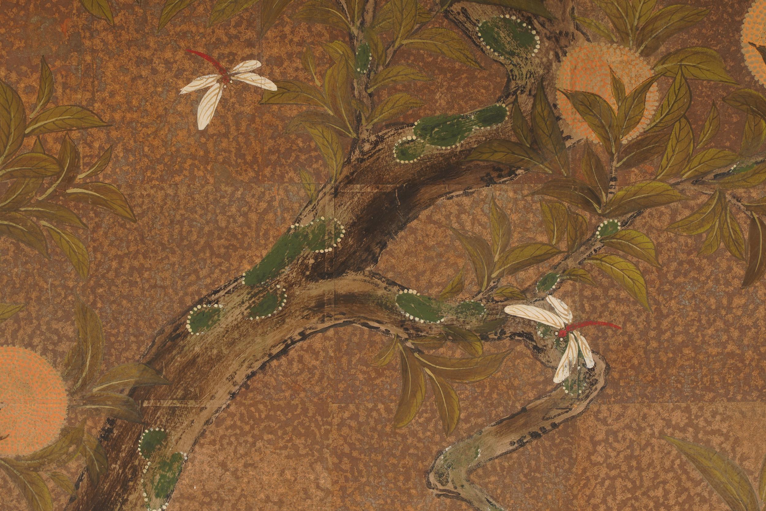 Hand-Painted Robert Crowder Signed Japanese Asian Single-Panel Byobu Screen Nihonga Painting