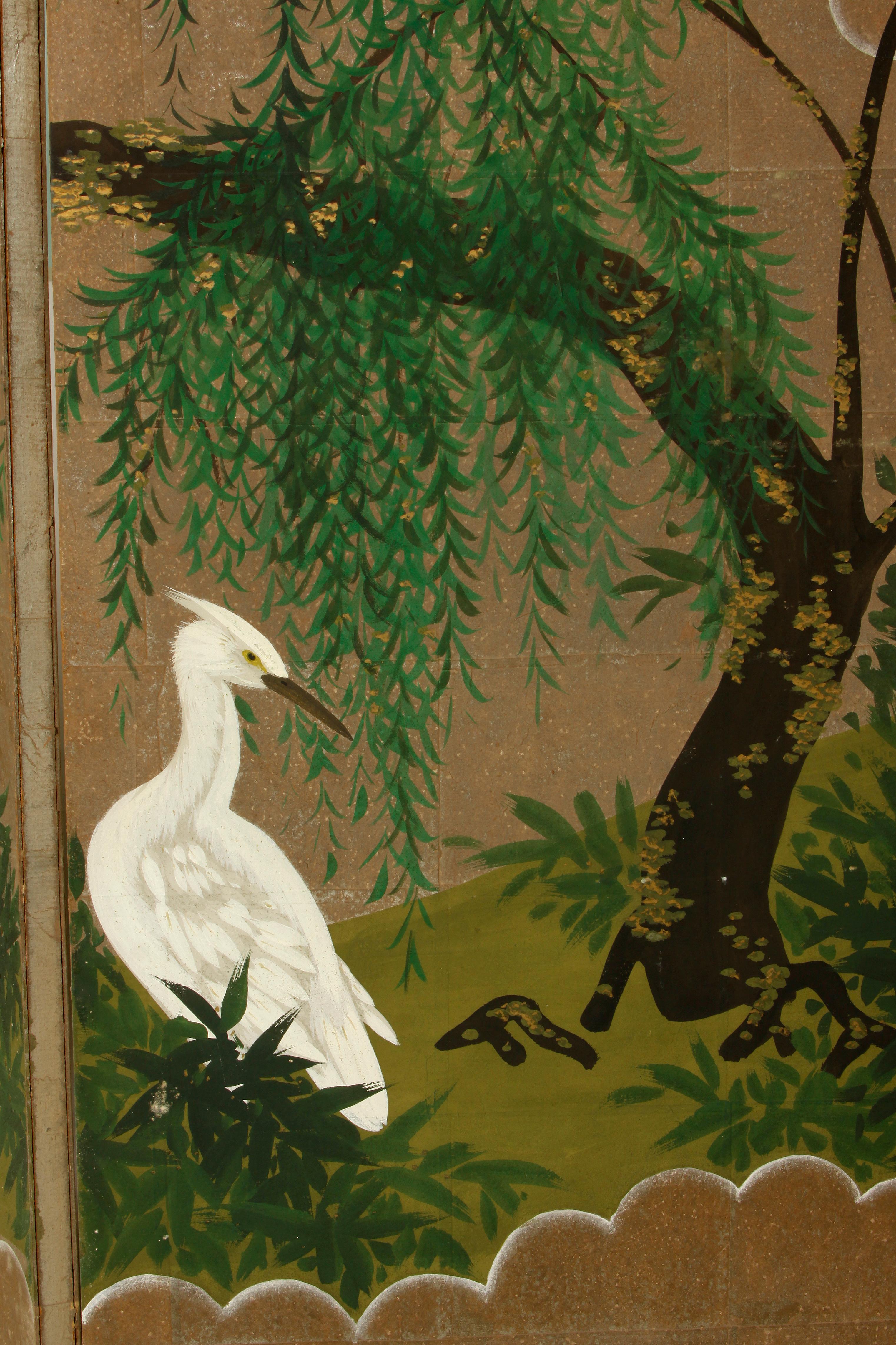 Hand painted four-panel screen by Robert Crowder, 