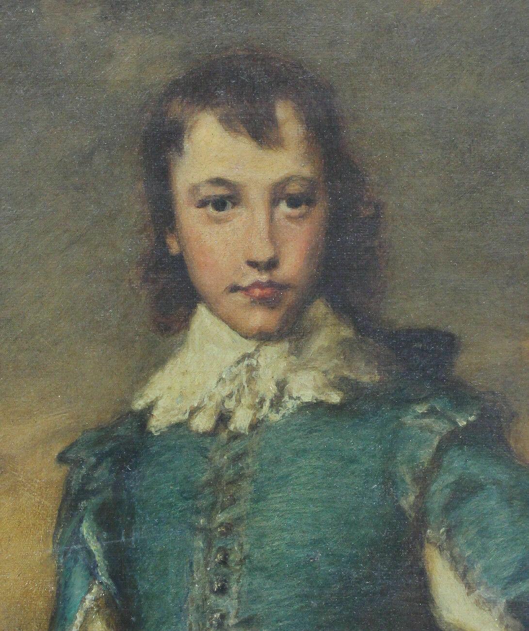 Britannique Robert Crozier huile sur toile - Peinture d'un garçon bleu d'après Gainsborough en vente