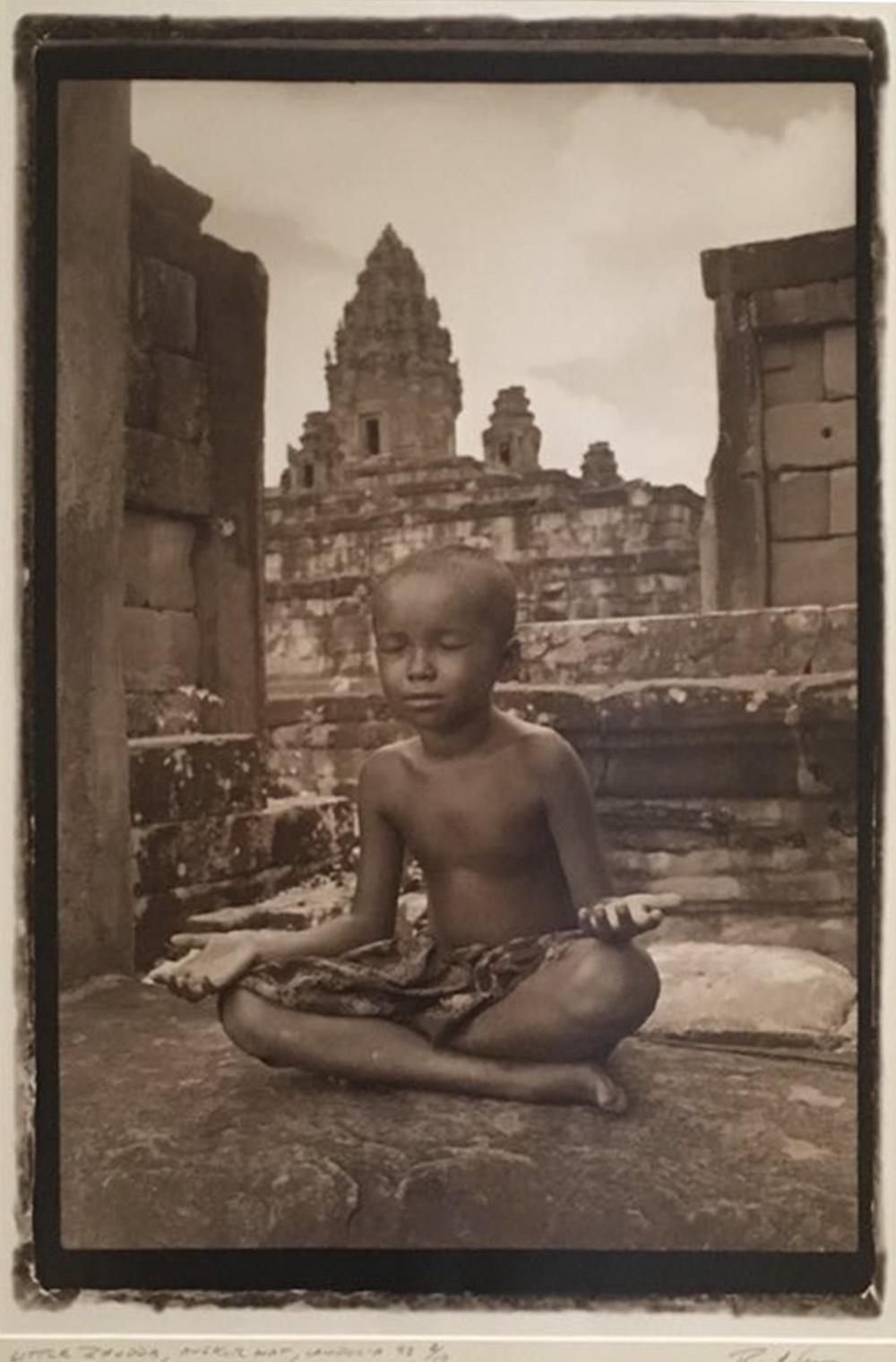 Robert Curran Figurative Photograph - Framed Little Buddha sepia phothograh, Archival Pigment Print