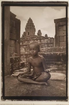 Vintage Framed Little Buddha sepia phothograh, Archival Pigment Print