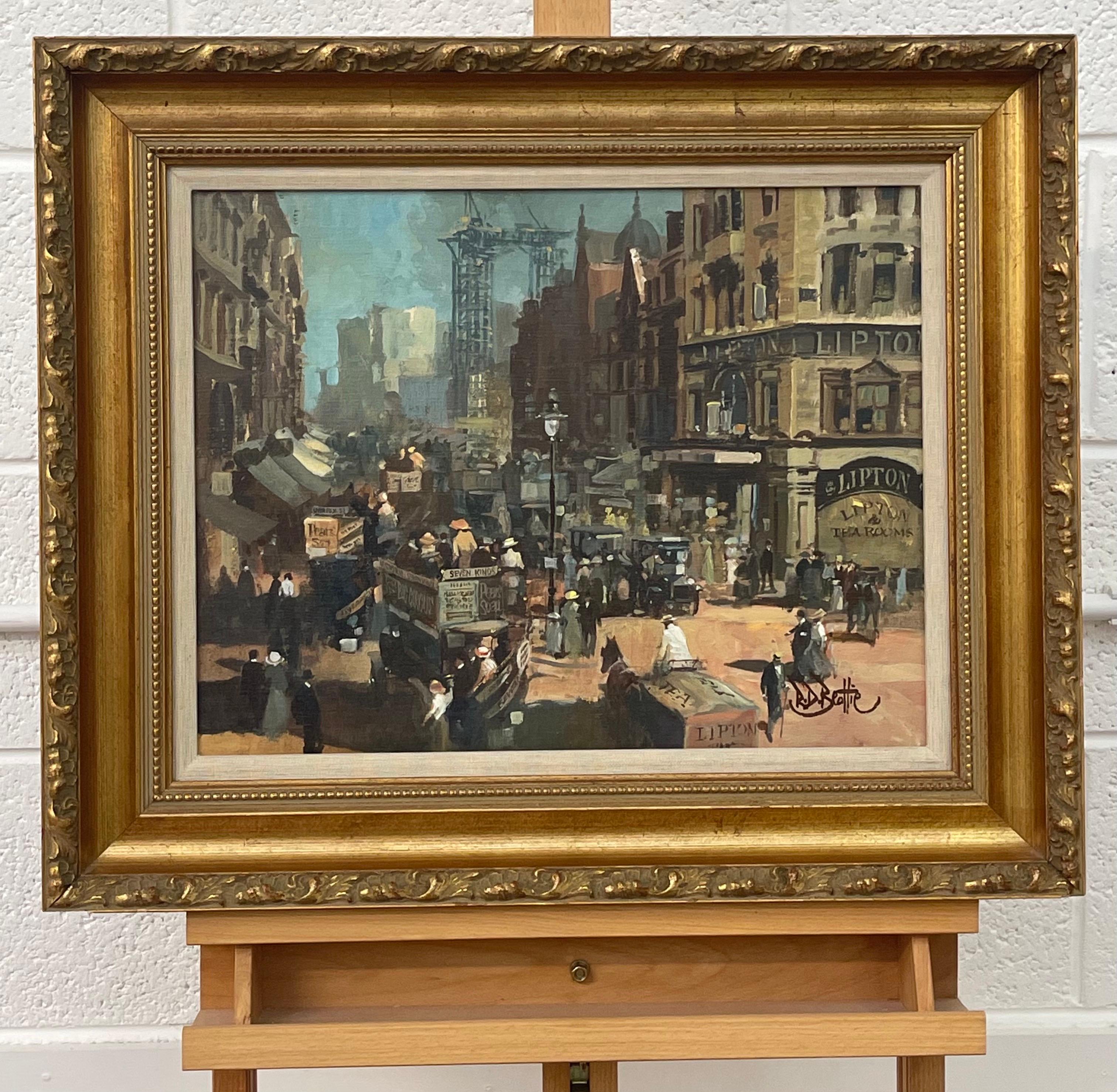 Peinture à l'huile de High Holborn London en 1910 par l'artiste irlandais impressionniste moderne - Impressionnisme Painting par Robert D Beattie