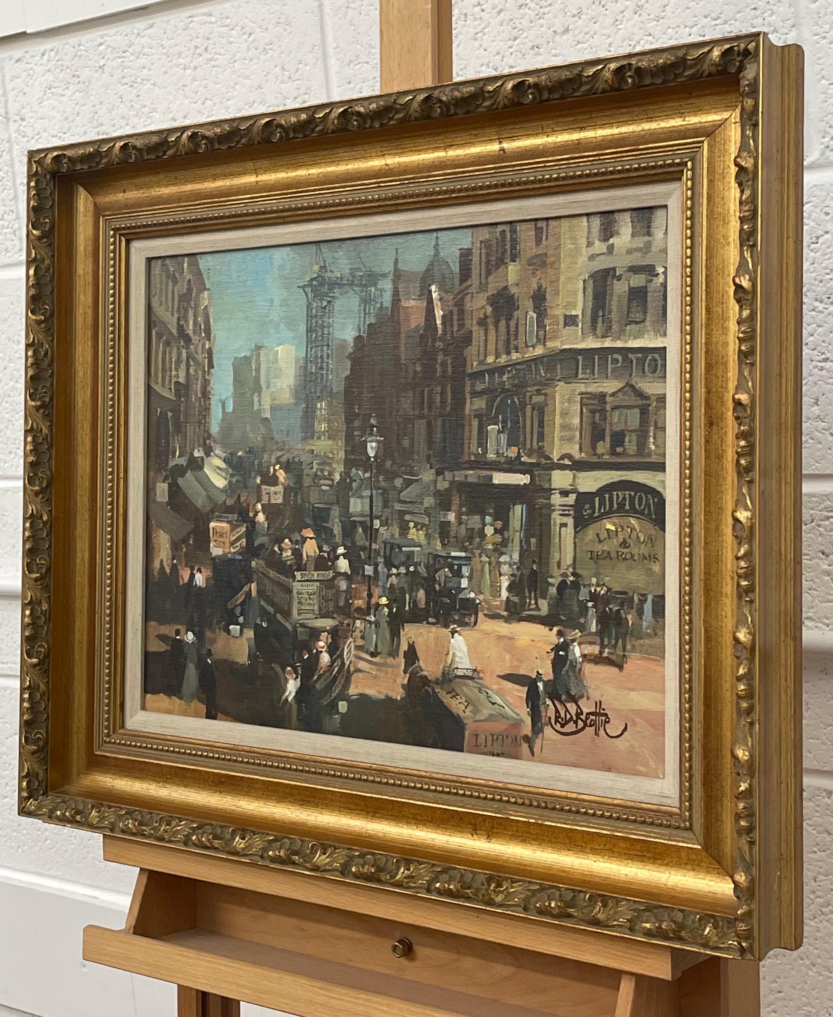Peinture à l'huile de High Holborn London en 1910 par l'artiste irlandais impressionniste moderne - Marron Figurative Painting par Robert D Beattie