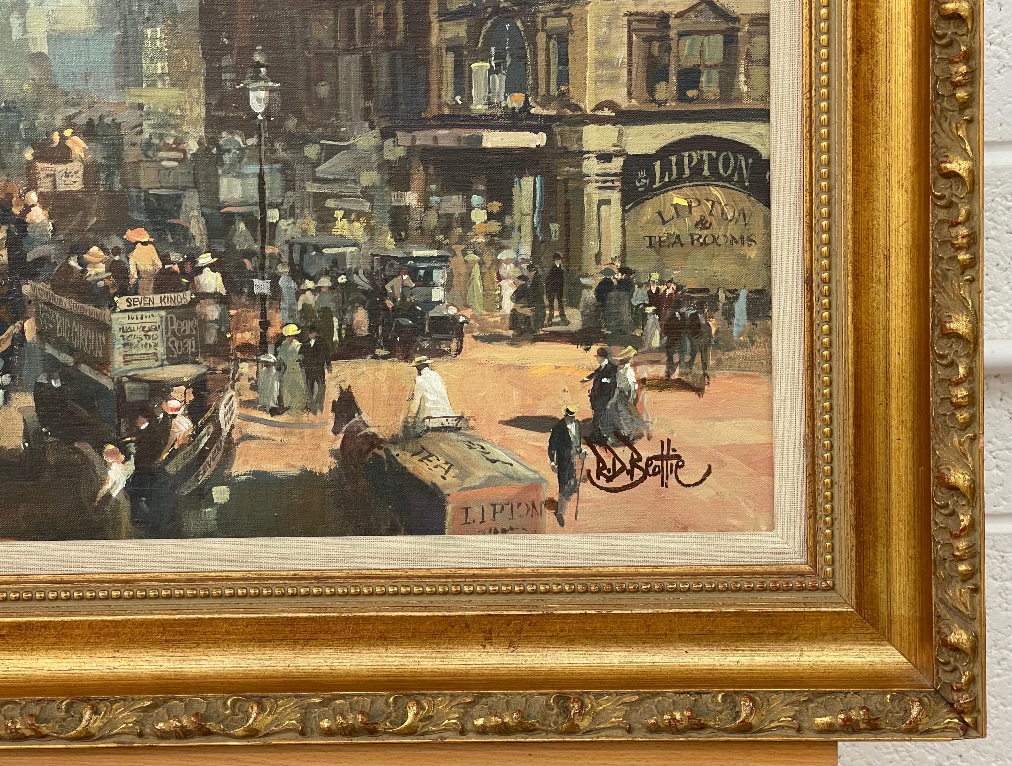 Une peinture à l'huile originale de High Holborn London en 1910 par l'artiste irlandais impressionniste moderne, Robert D. Beattie (1900-1979). Le tableau illustre un moment historique de Londres à l'époque édouardienne. 

L'œuvre d'art mesure 18 x