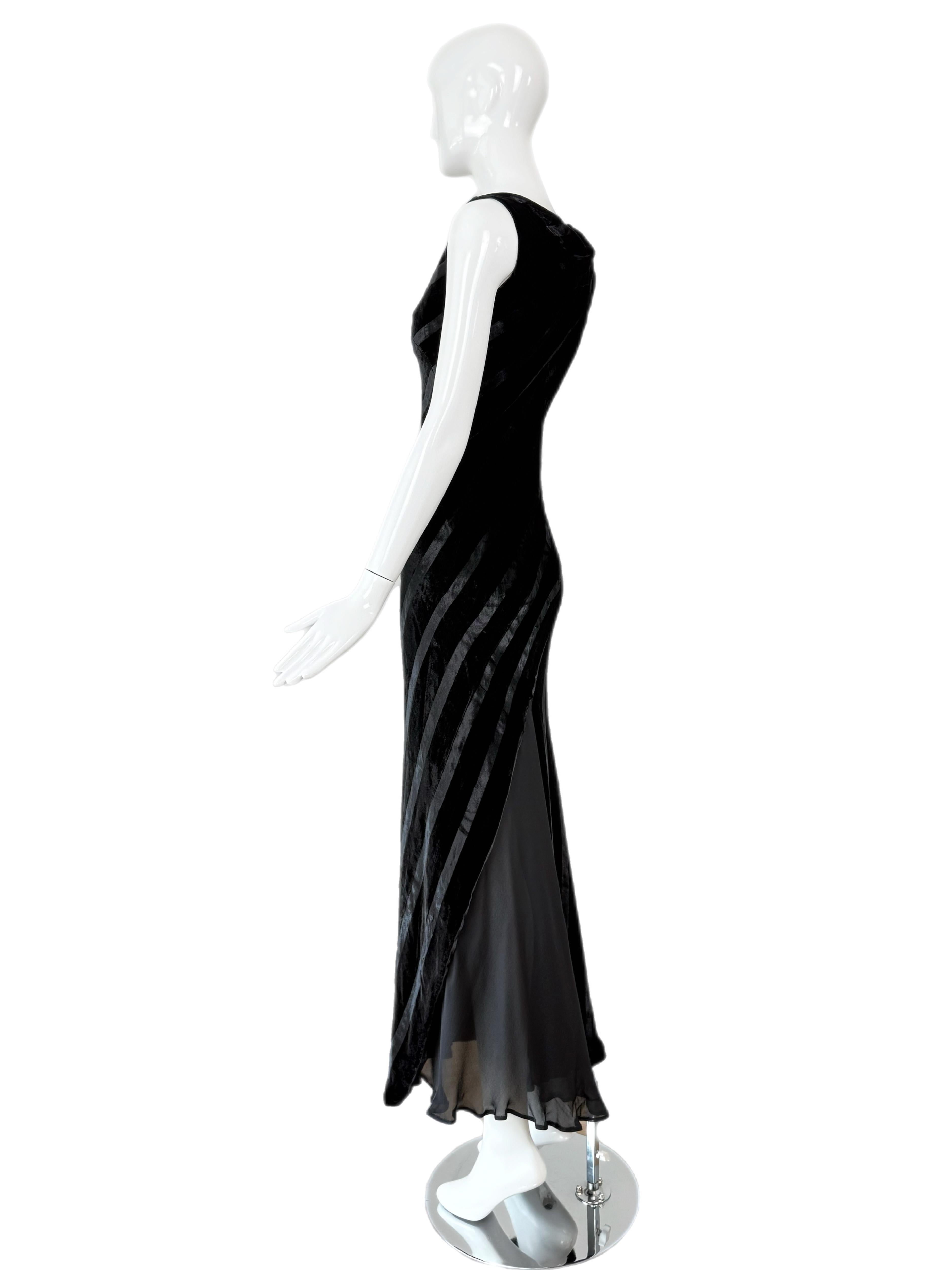 ROBERT DANES Schwarzer Samt Bias Cut Gestreiftes Abendkleid Maxikleid im Zustand „Gut“ im Angebot in Leonardo, NJ