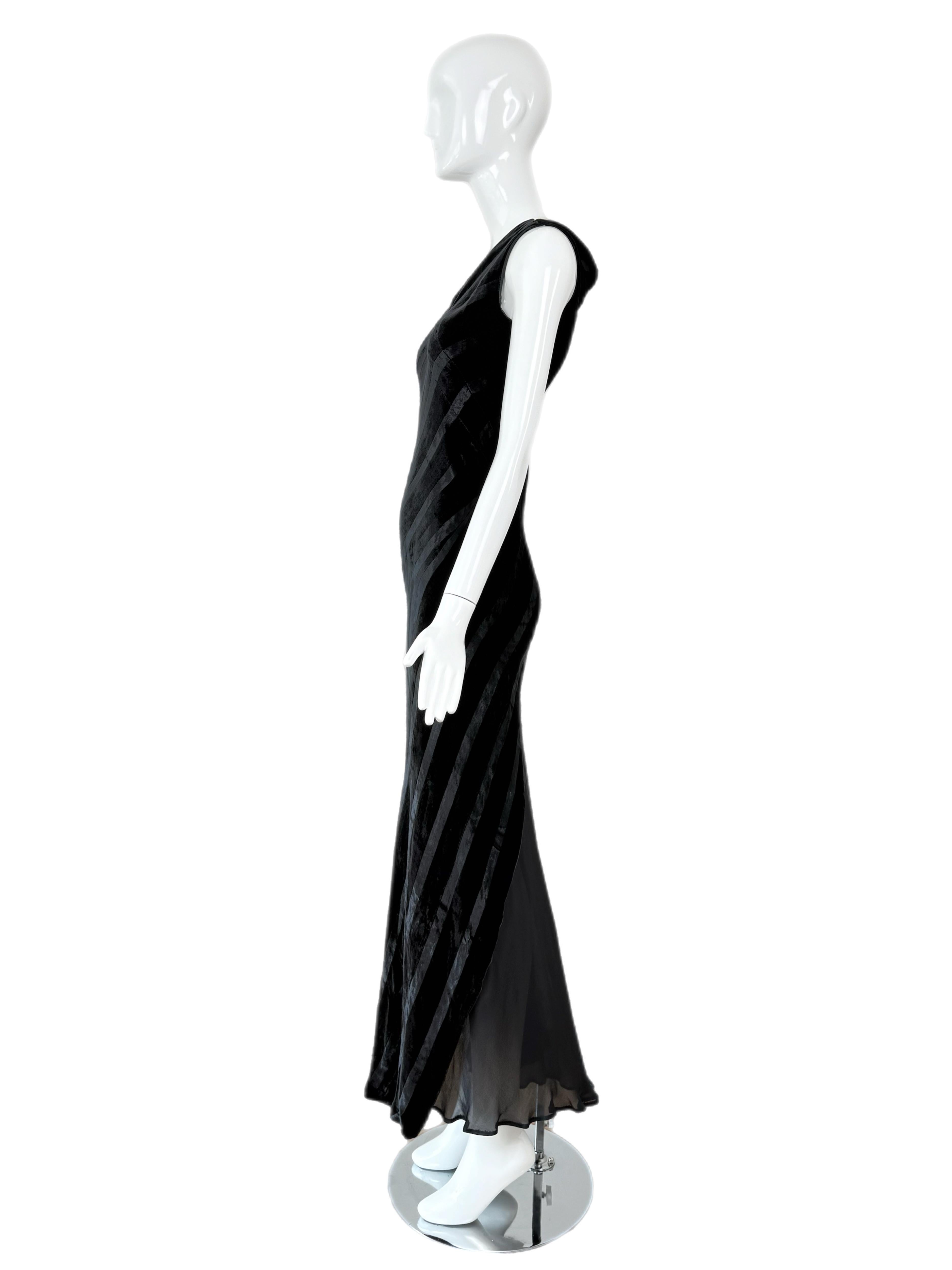 ROBERT DANES Schwarzer Samt Bias Cut Gestreiftes Abendkleid Maxikleid Damen im Angebot