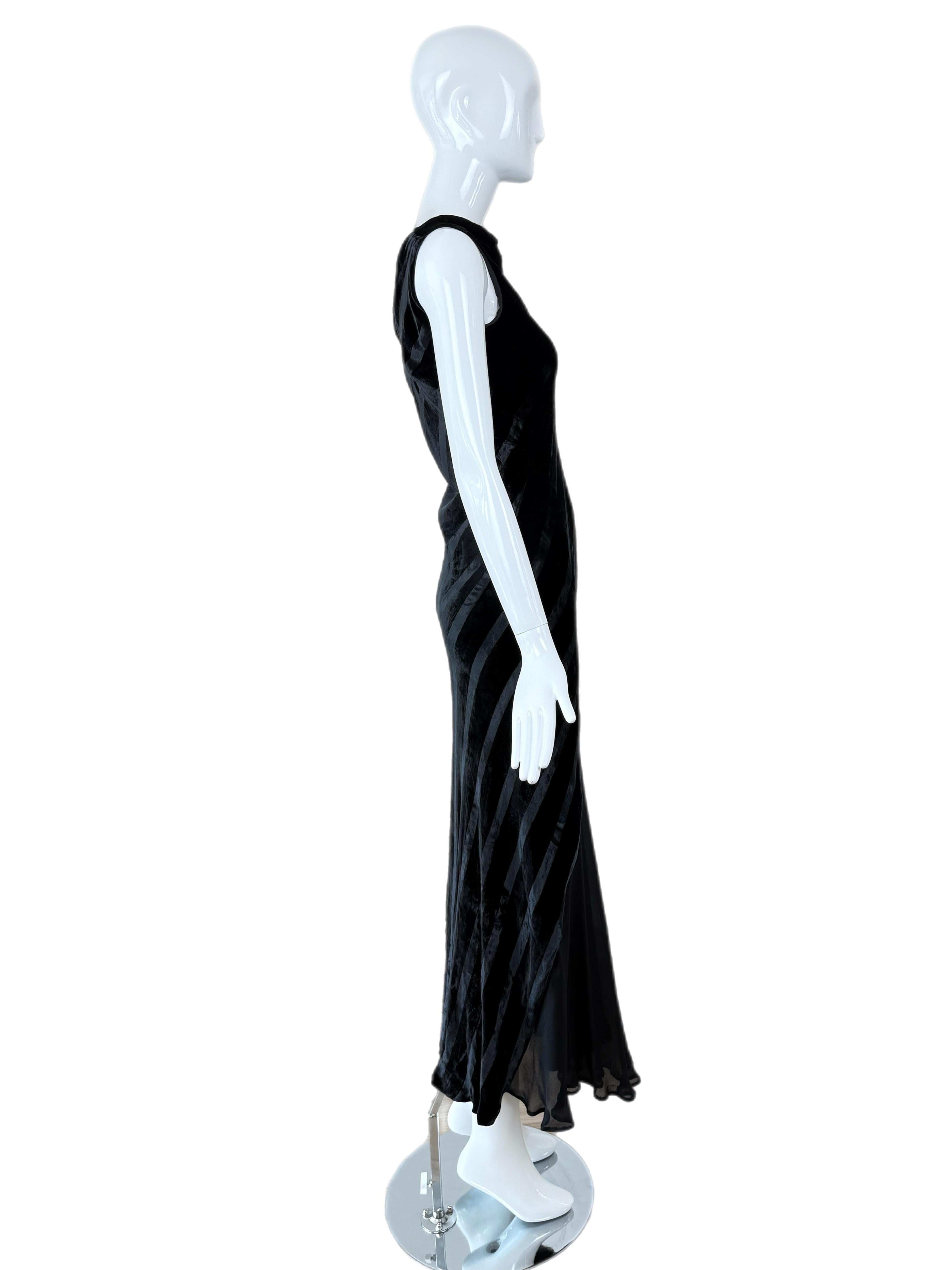ROBERT DANES Schwarzer Samt Bias Cut Gestreiftes Abendkleid Maxikleid im Angebot 1
