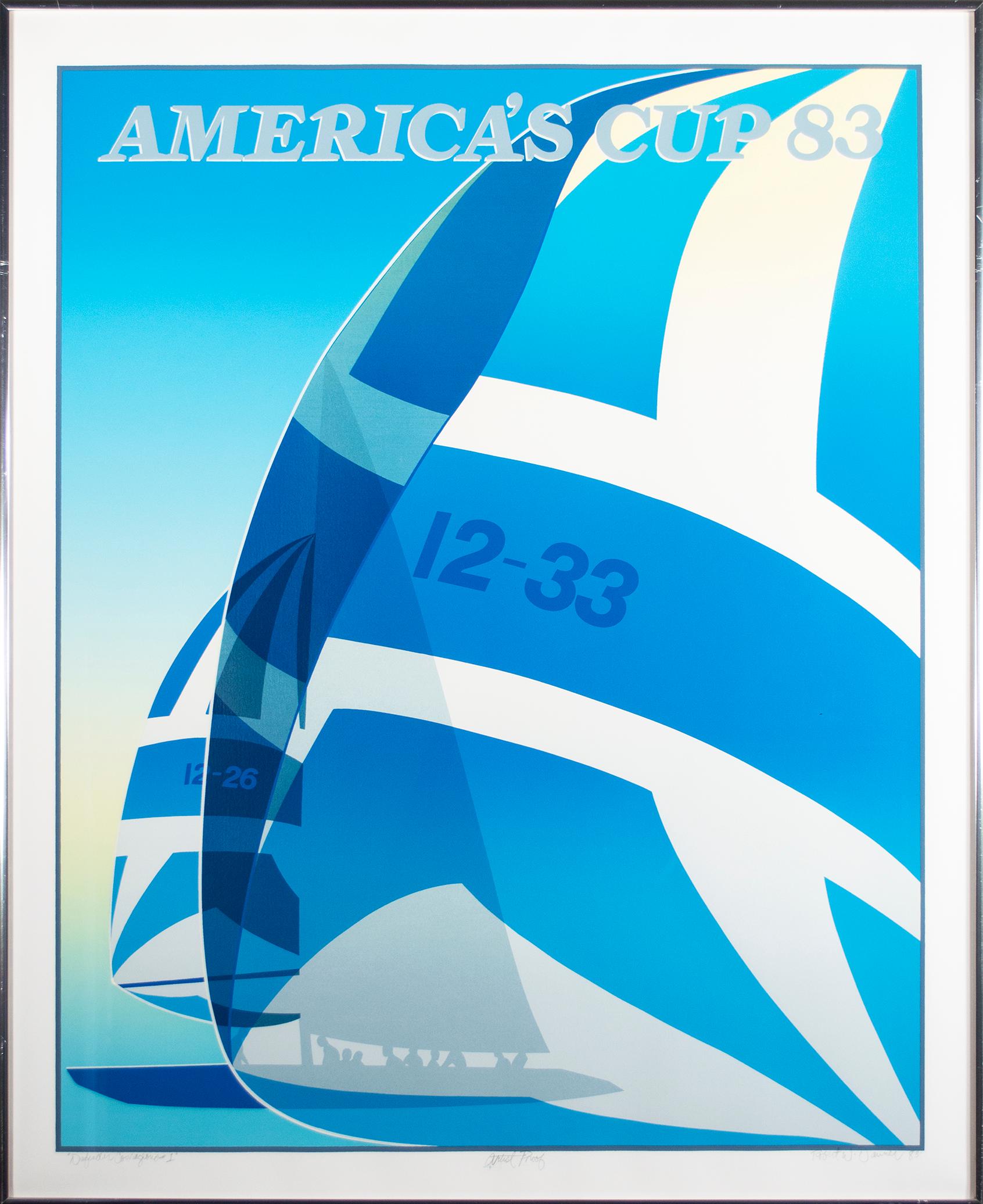 Robert Danner Figurative Print - 'Defender Courageous #1' original signed screen print America's Cup 83 sail boat