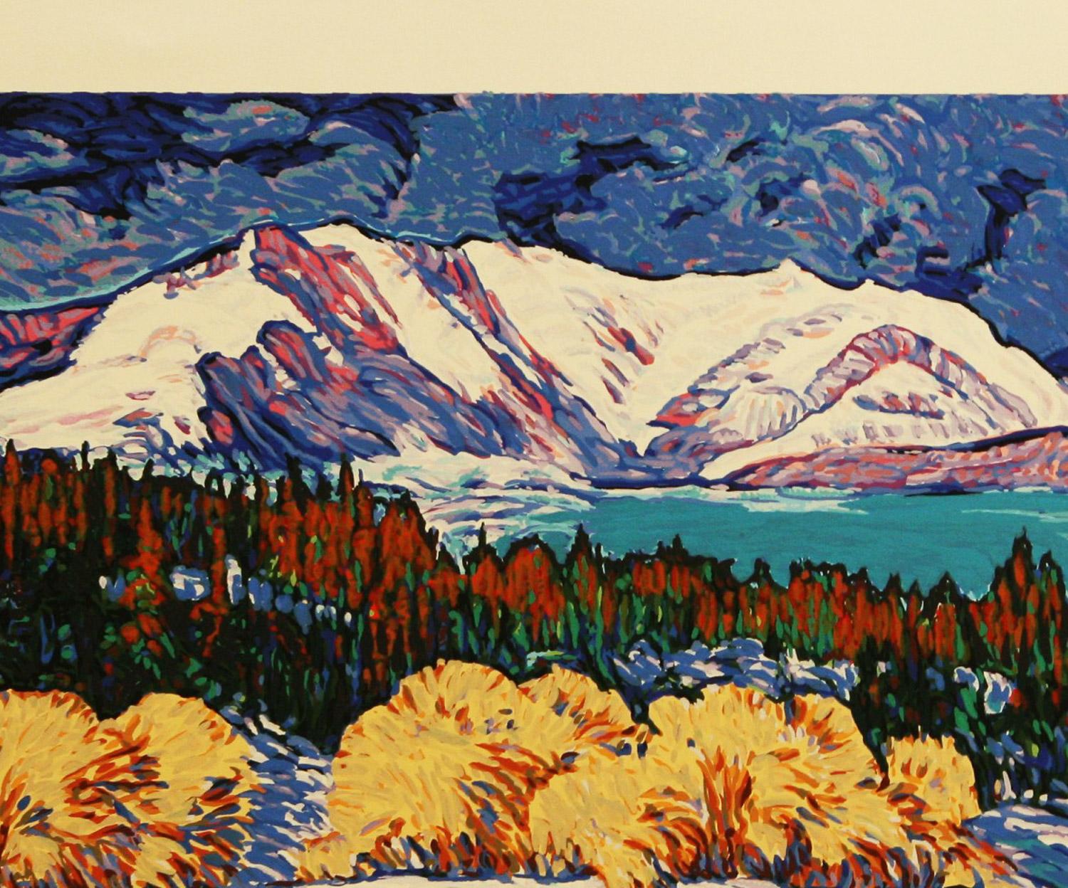        Chama Winter is a hand-pulled, limited edition serigraph, no. 133 /260 and is signed in pencil by the artist. Published by Aspen Mountain Graphic It is in excellent condition. paper size 14 x 18 image size 12 x 16.
     Robert Daughters (b.