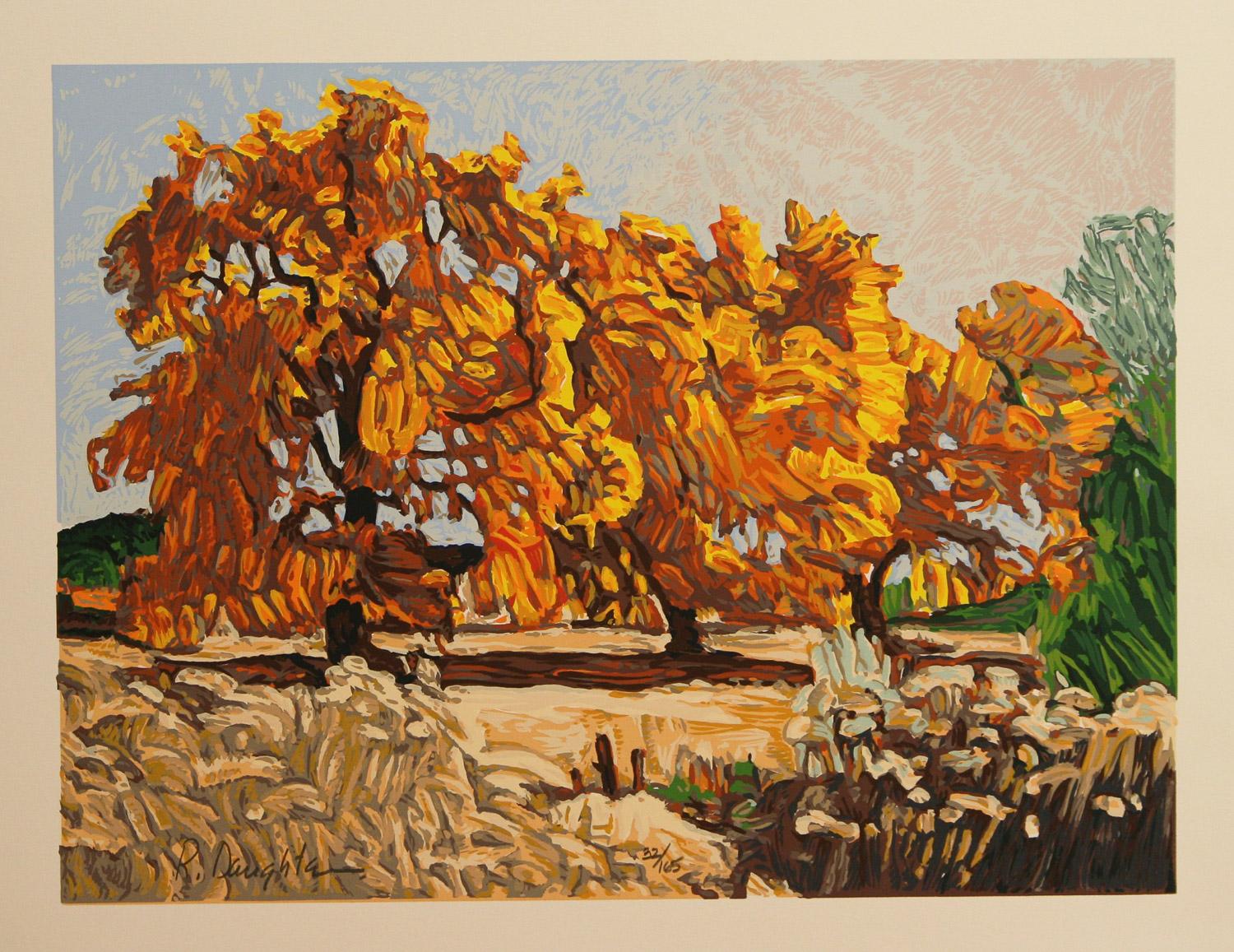 Cottonwoods hand-pulled serigraph by Robert Daughters