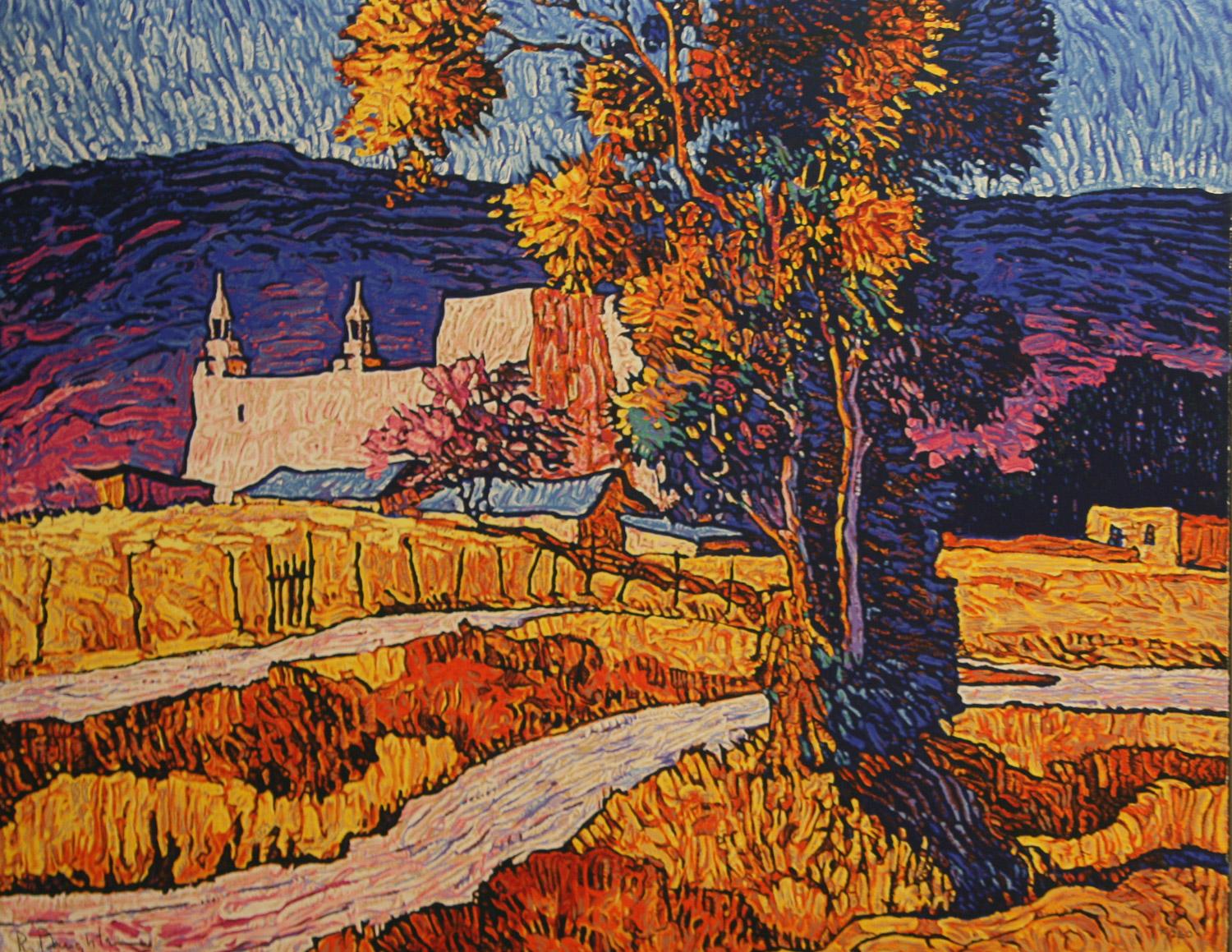 Las Trampas is a limited edition original serigraph no. 47/260 with deckle edges in excellent condition and signed in pencil by the artist. Published by Aspen mountain Graphics.  This print came to the gallery directly from the publisher, not