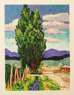 Vintage Poplars hand-pulled serigraph by Robert Daughters