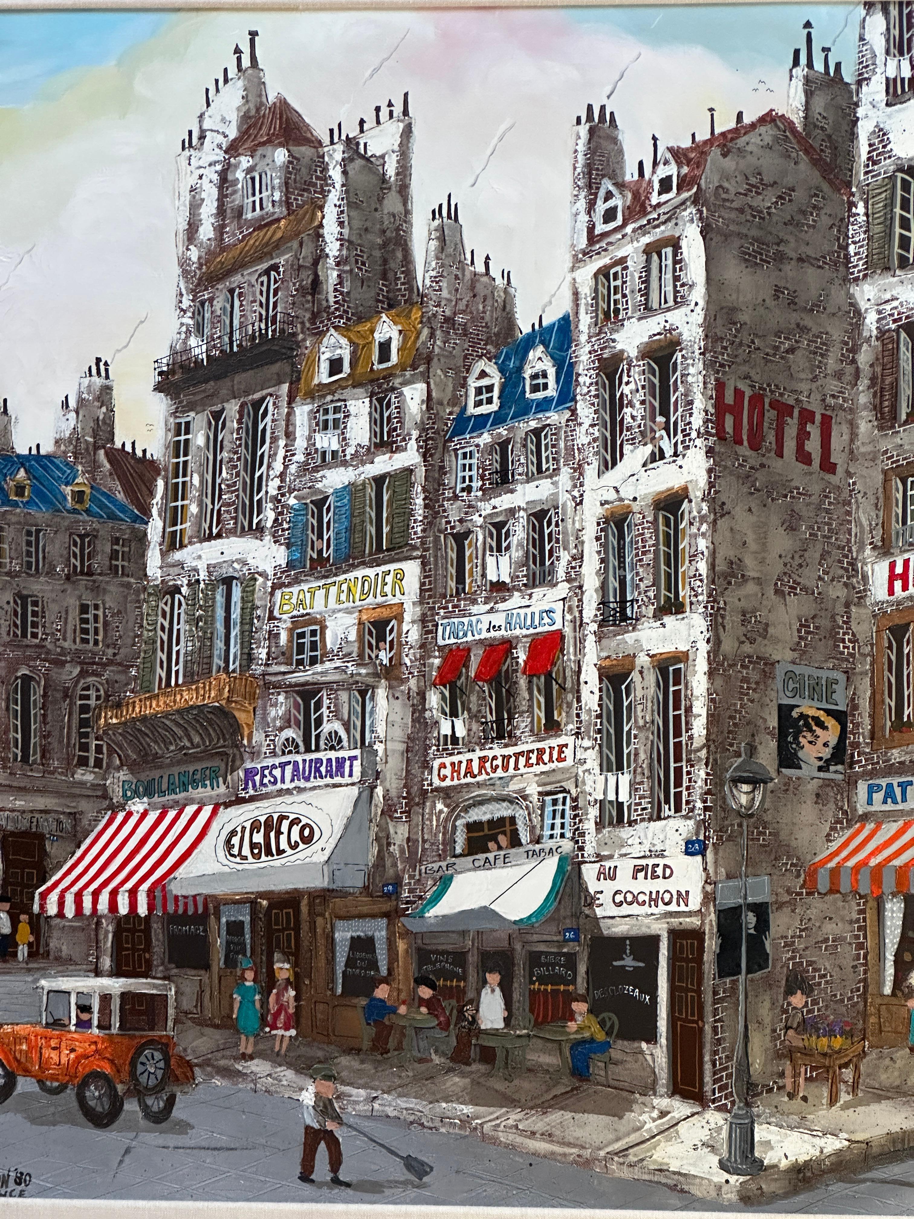 „Parisian Street“, Stadtlandschaft, Öl auf Leinwand von Robert Farrington – Painting von Robert David Farrington