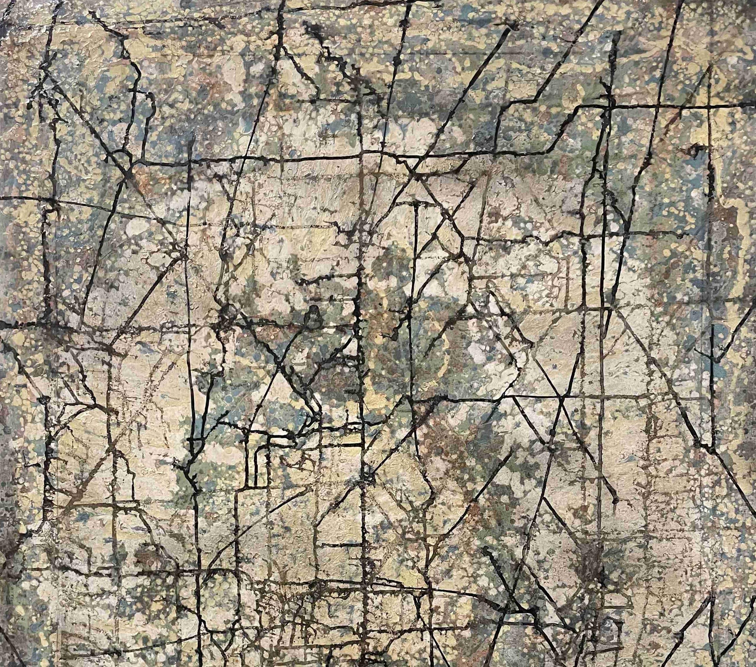 Importante dipinto giovanile dell'artista di Spokane, WA, Robert Gilmore, intitolato Metropolis - Abstract Painting Marrone di Robert David Gilmore
