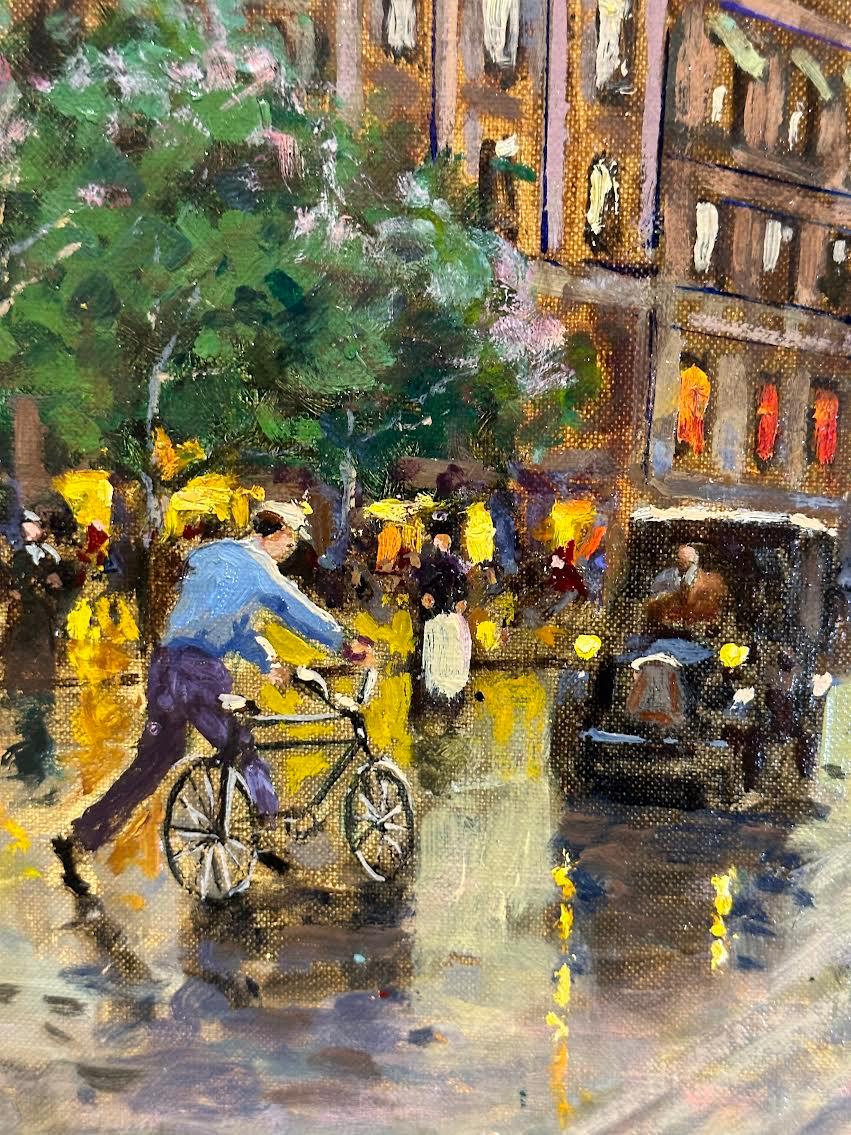 Autre Huile sur toile encadrée d'une scène de rue parisienne impressionniste de Robert De Chatelenne en vente