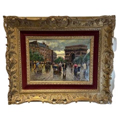 Robert De Chatelenne Impressionist Parisian Street Scene Framed Oil on Canvas