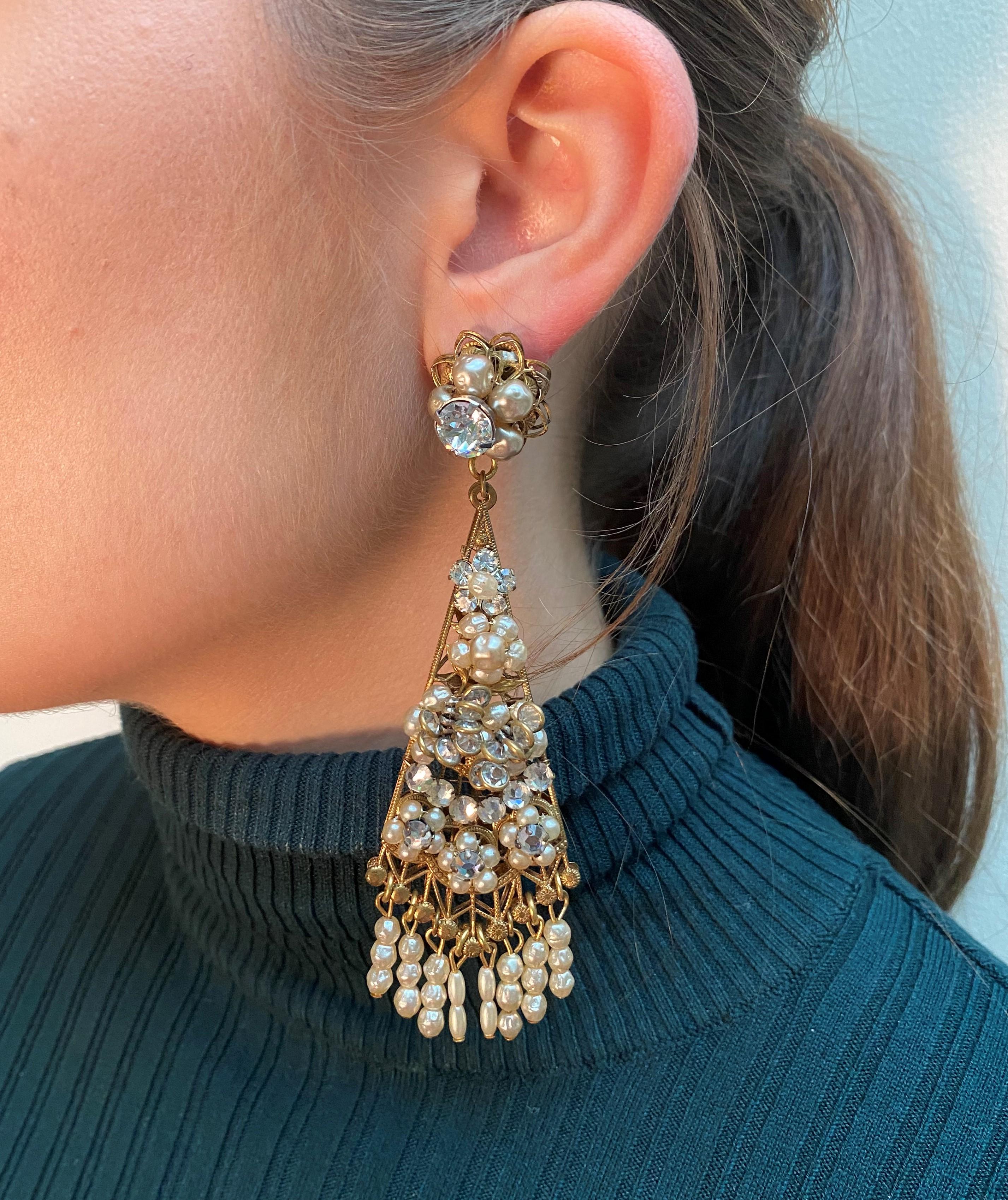  Very long baroque pearl and paste drop earrings, Robert de Mario, USA, 1960s. 3