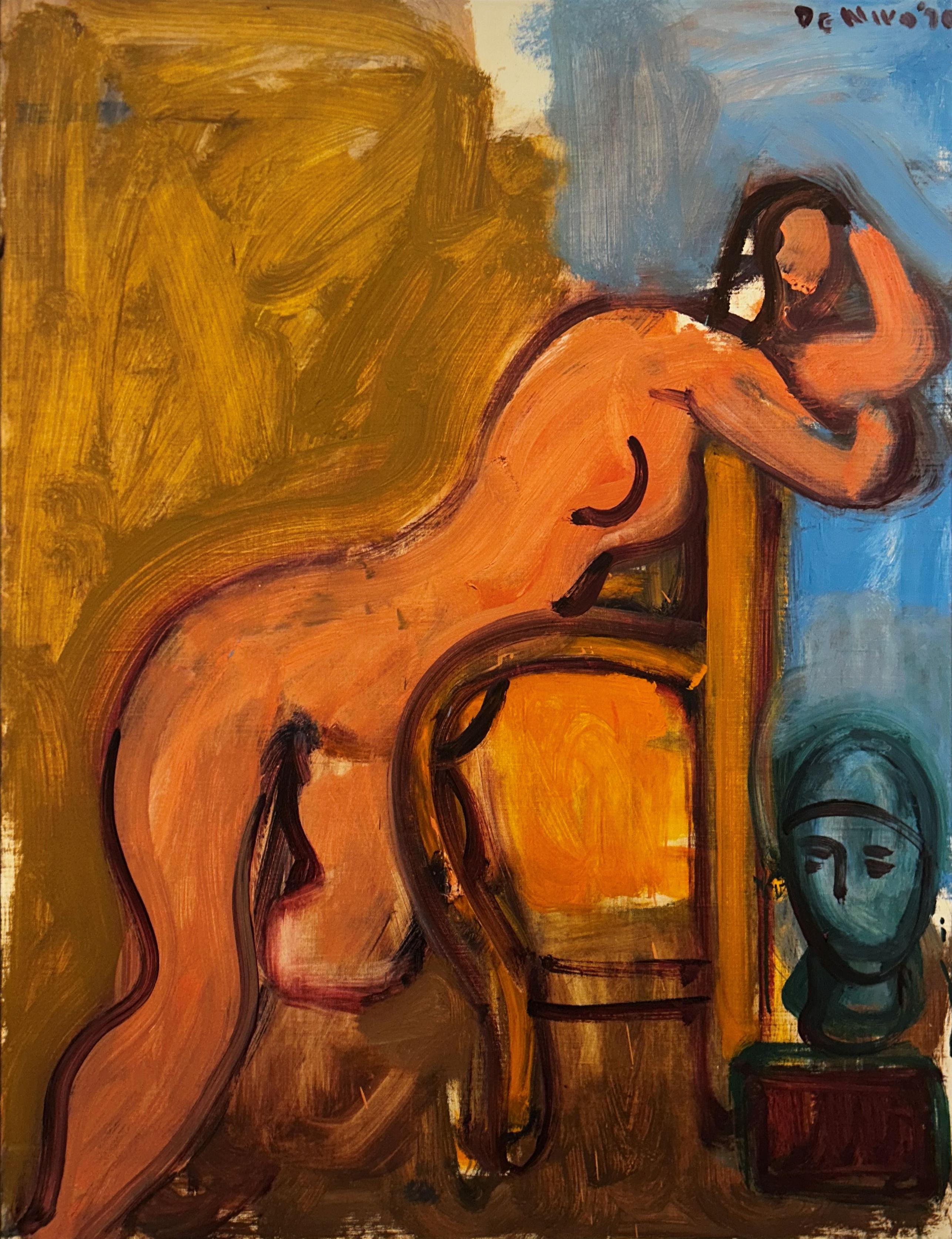 Robert de Niro, Sr. Figurative Painting - "Nude Leaning on Back of Chair" Robert de Niro Sr., Female Nude, New York School