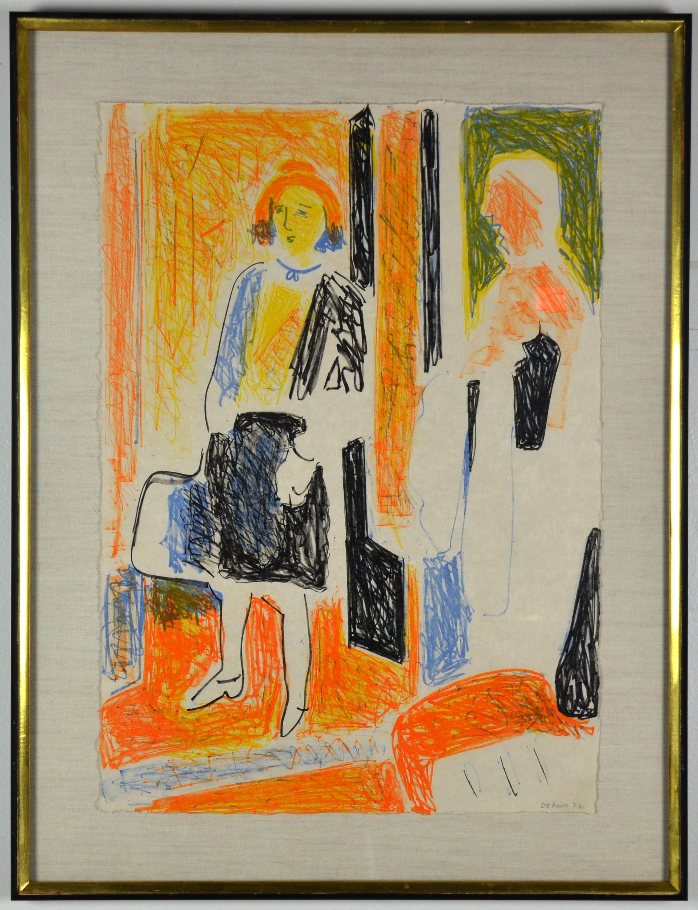 Robert de Niro, Sr. Figurative Print - Woman With Orange Hat & Suitcase