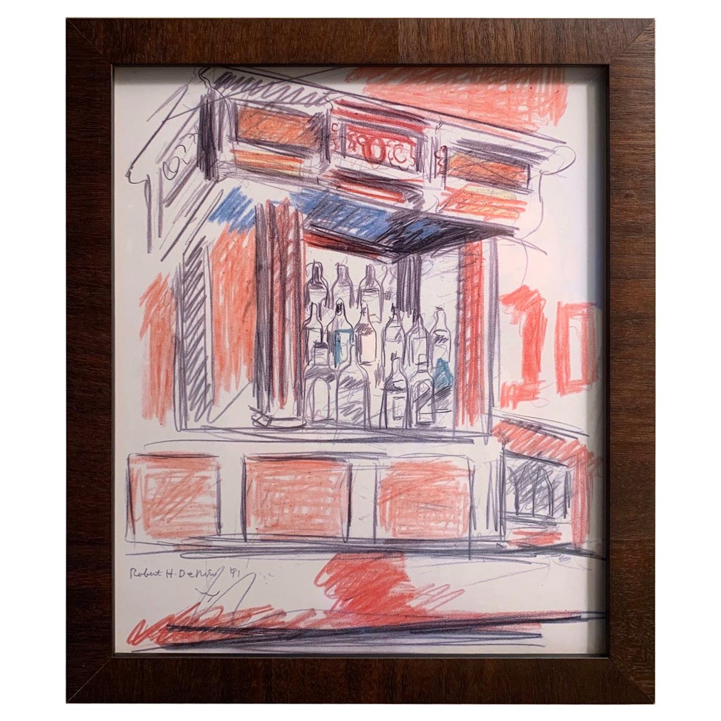 Original Robert DeNiro Sr. Iconic Maxwell Mahogany Bar Sketch