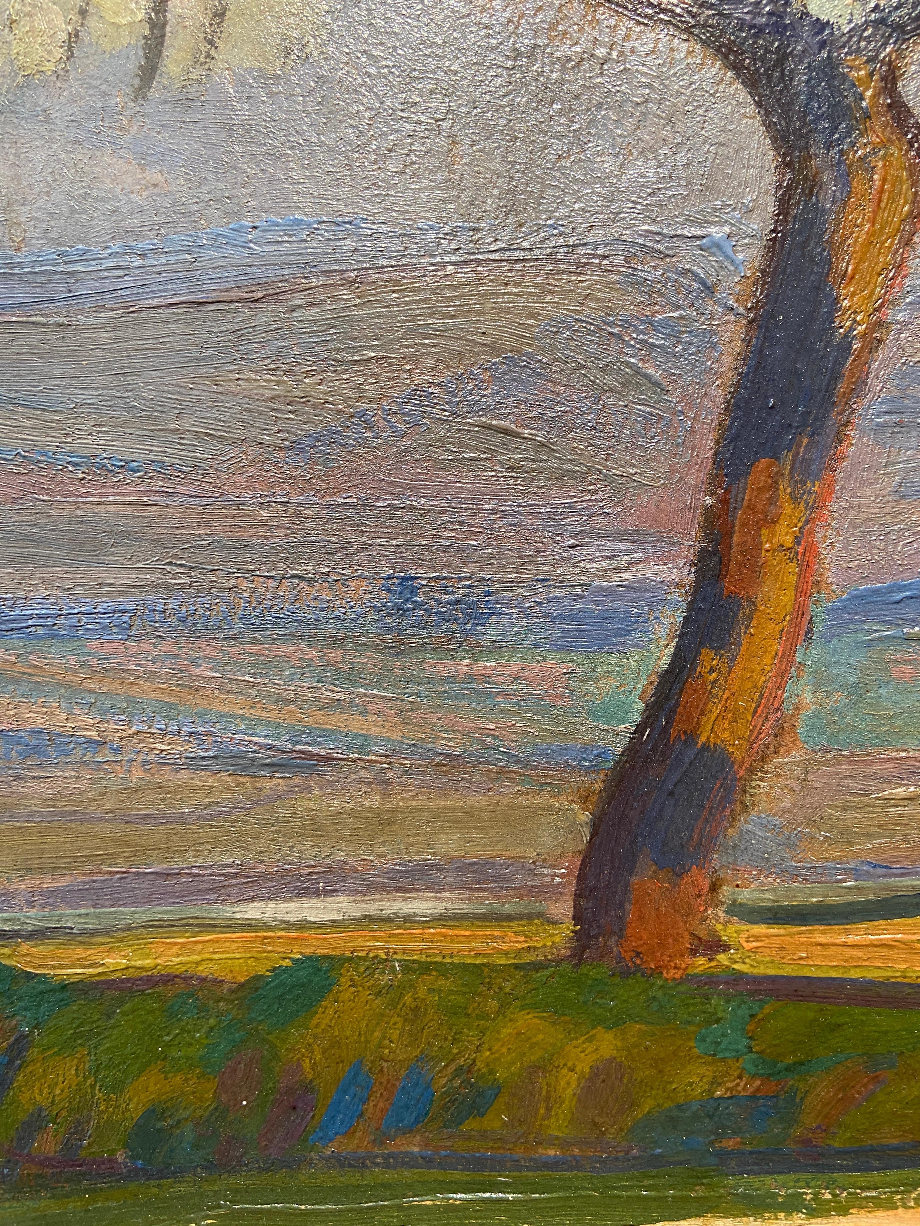 Arbre en Fleurs, Oil Landscape, French Post-Impressionist - Gray Landscape Painting by Robert Deborne