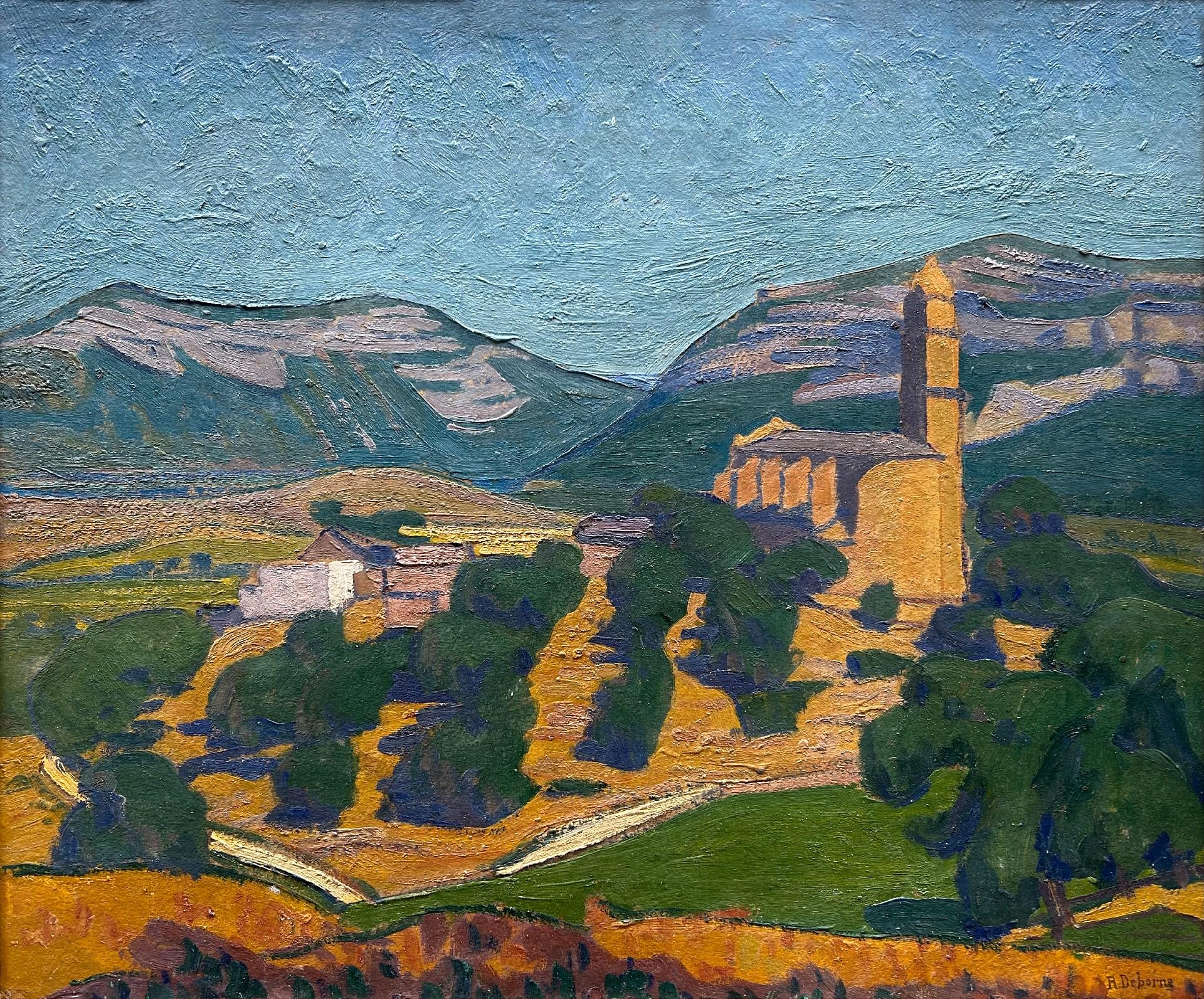 Eglise San Martinu de Patrimonio, Signed Oil on Canvas French Post-Impressionist 2