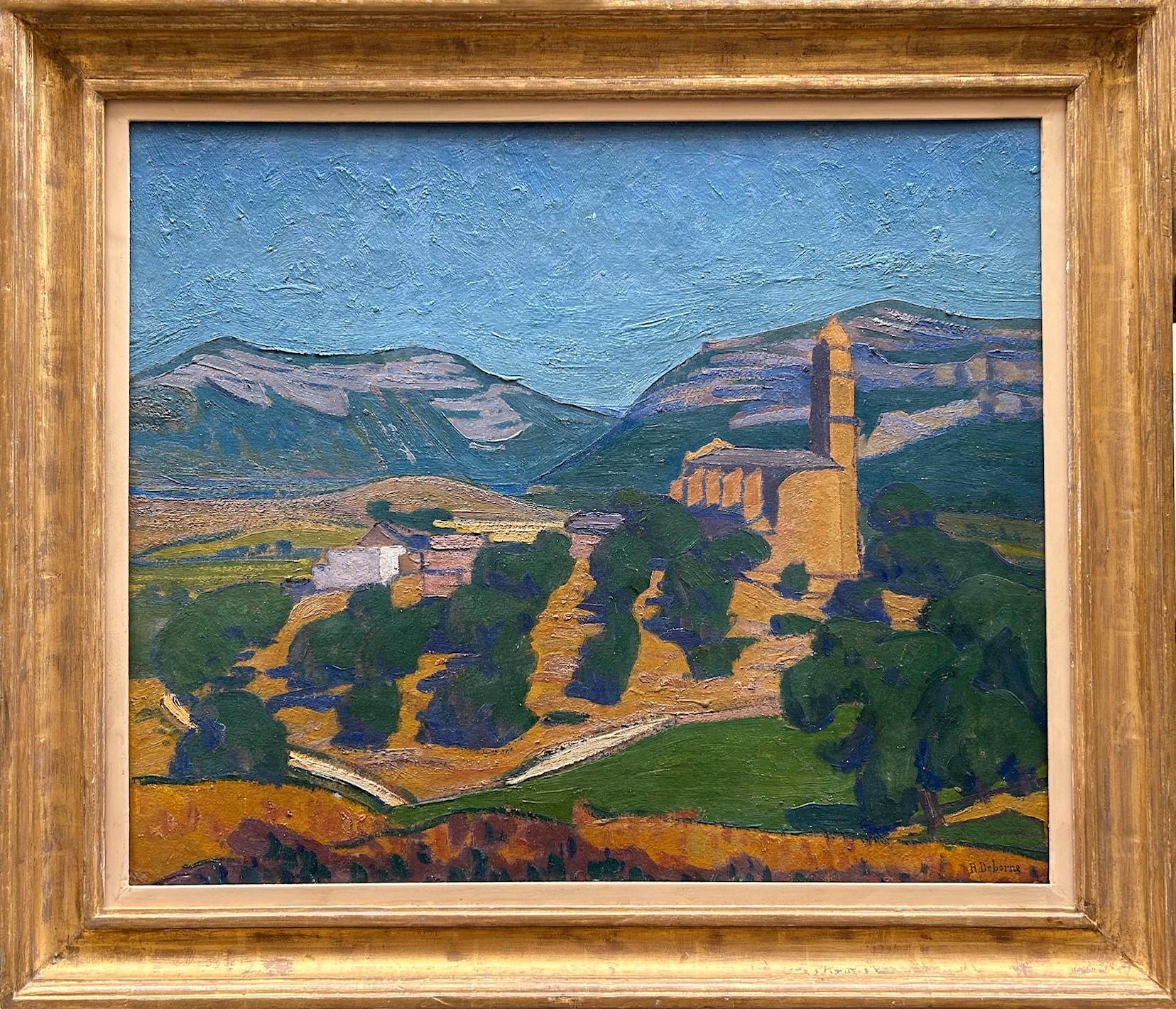 Robert Deborne Landscape Painting - Eglise San Martinu de Patrimonio, Signed Oil on Canvas French Post-Impressionist