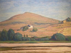 Paysage du Vivarais avec une Ferme, peinture post-impressionniste française, signée