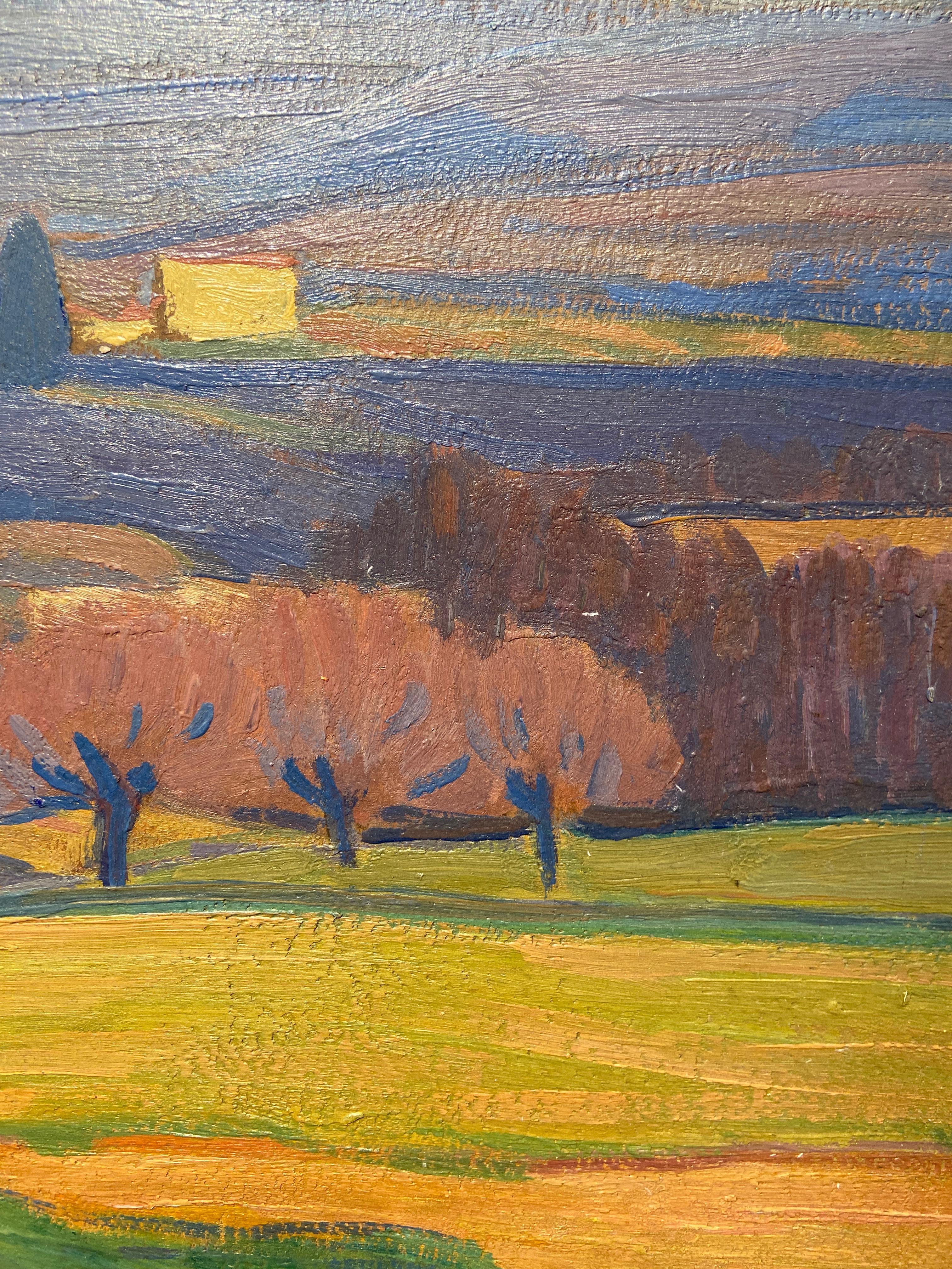 Paysage du Viviers, French Post-Impressionist Oil Painting For Sale 1