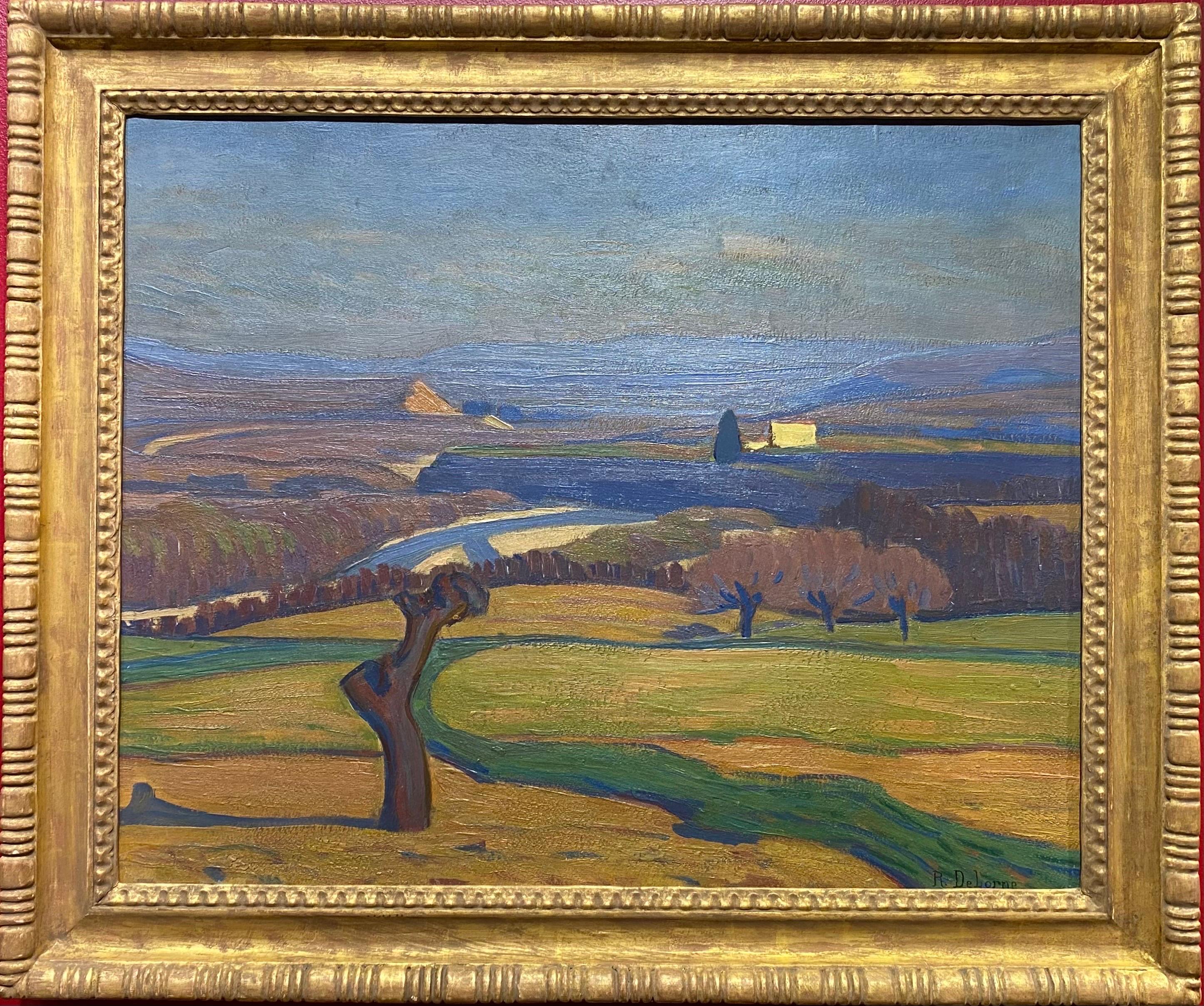 Robert Deborne Landscape Painting - Paysage du Viviers, French Post-Impressionist Oil Painting