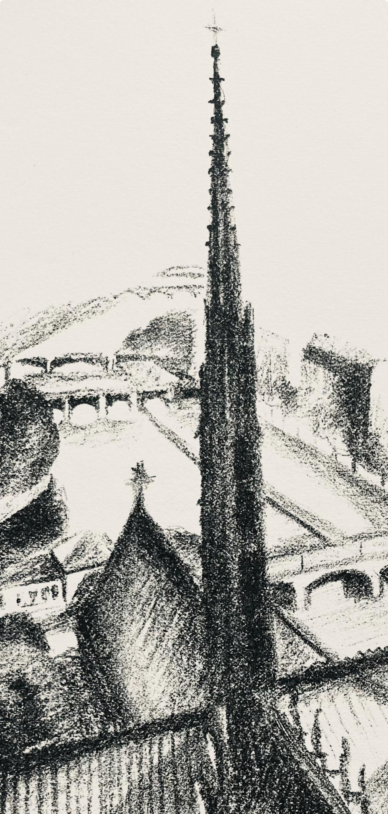 Delaunay, La flèche de Notre-Dame (Habasque 720-728), Allo! Paris! (nach) (Moderne), Print, von Robert Delaunay