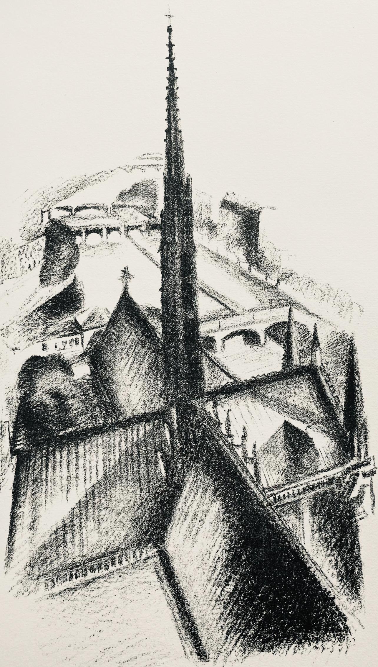 Robert Delaunay Abstract Print - Delaunay, La flèche de Notre-Dame (Habasque 720-728), Allo! Paris! (after)
