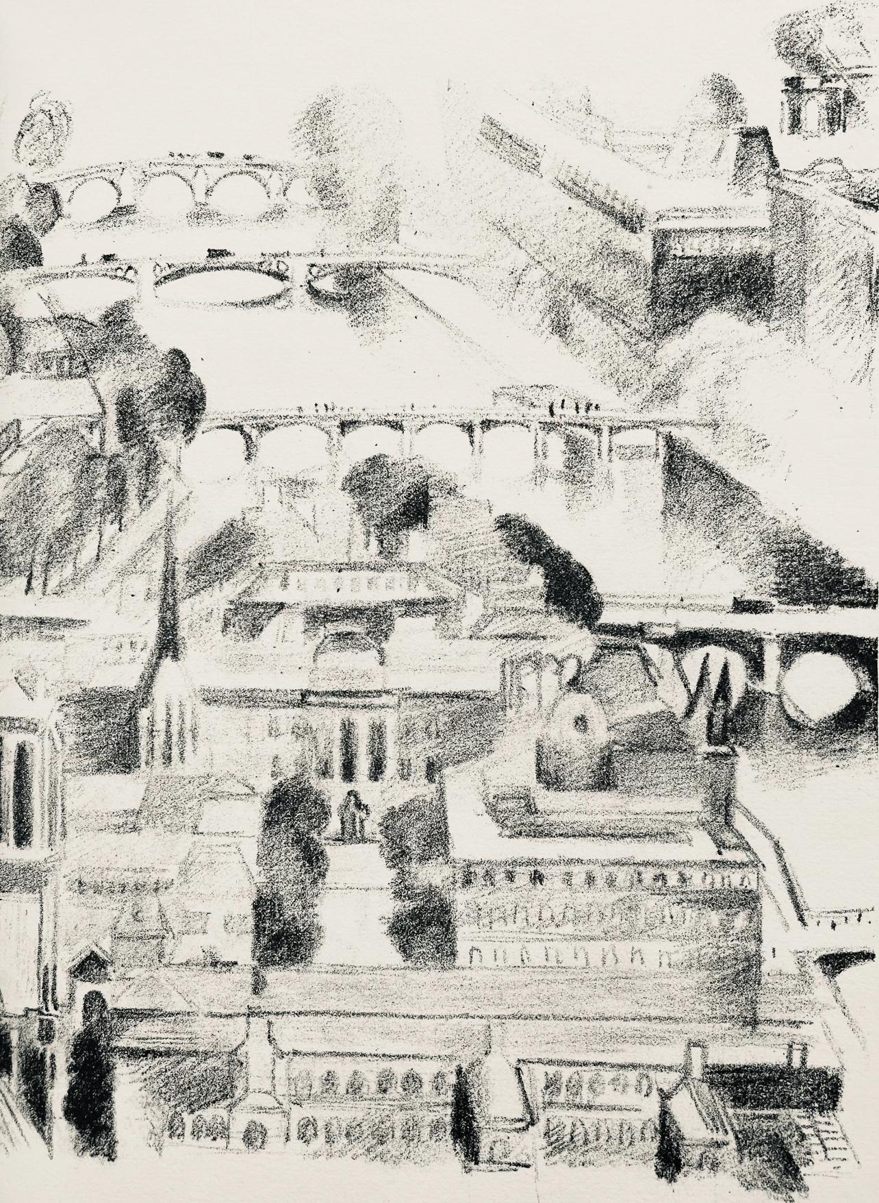Robert Delaunay Abstract Print - Delaunay, La Seine aux quatre ponts (Habasque 720-728), Allo! Paris! (after)