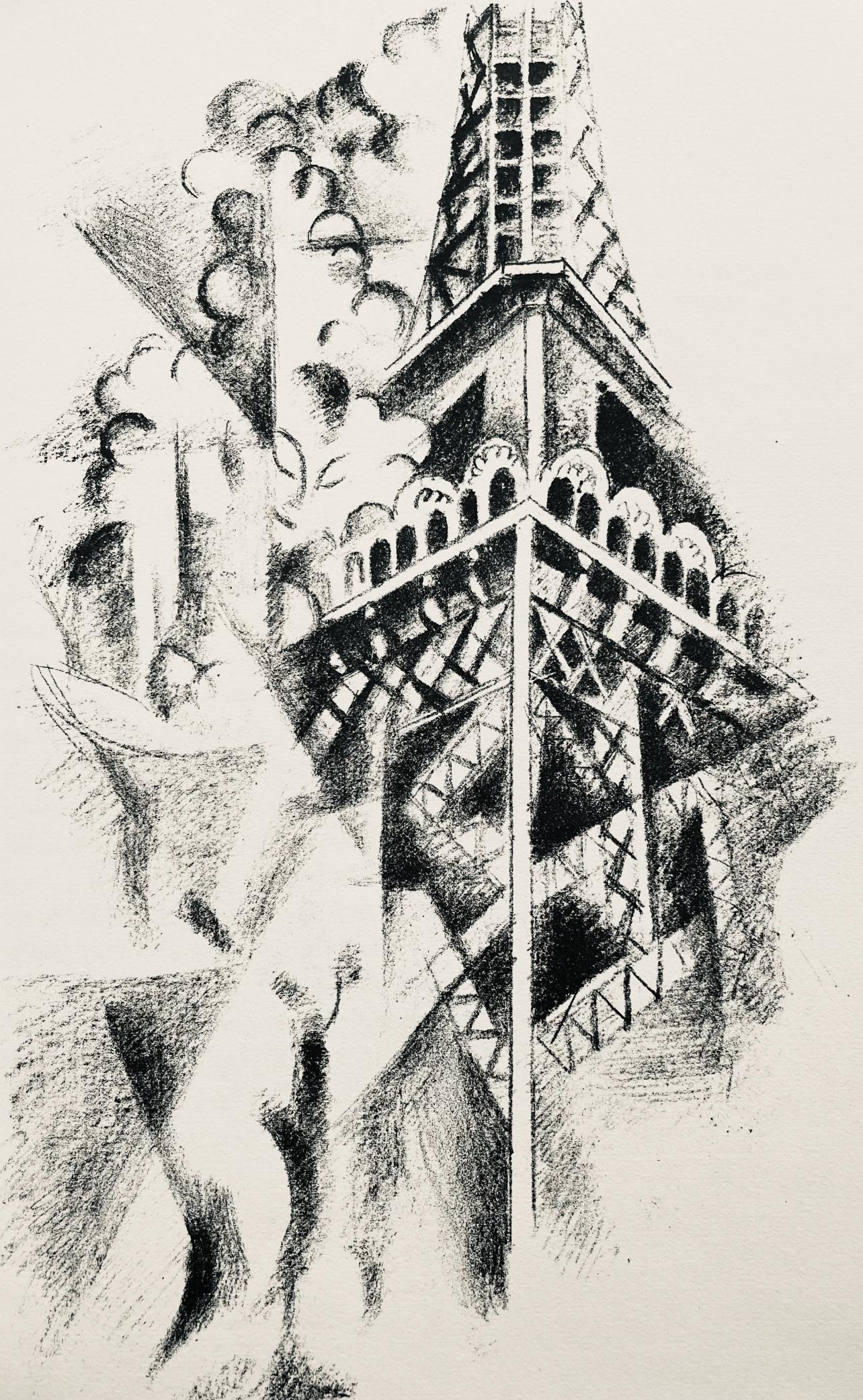 Robert Delaunay Abstract Print - Delaunay, La Tour et la femme (Habasque 720-728), Allo! Paris! (after)