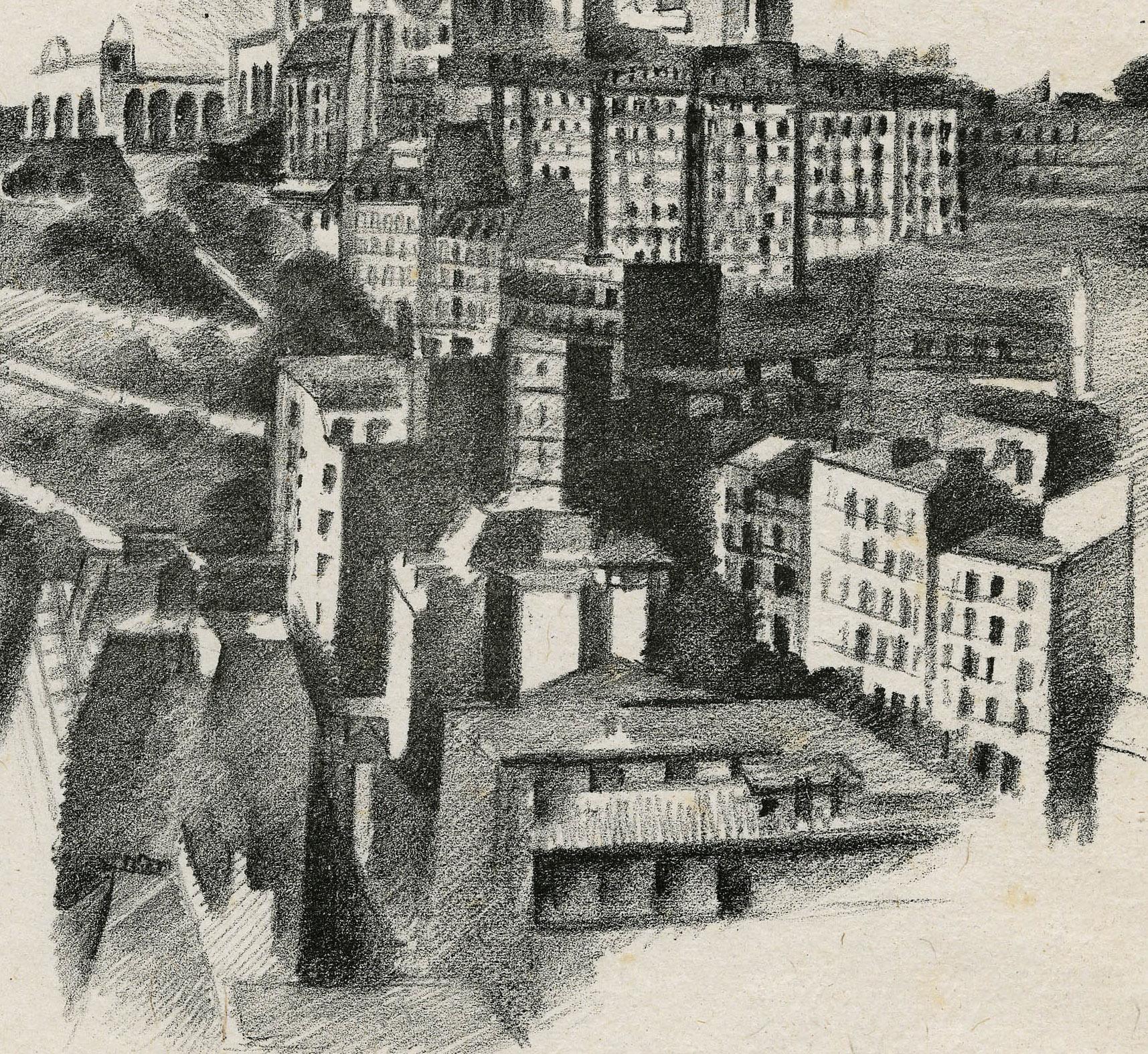 La butte de Montmartre et le Sacre-Couer (El Sagrado Corazón a distancia) - Landscape Print Beige de Robert Delaunay